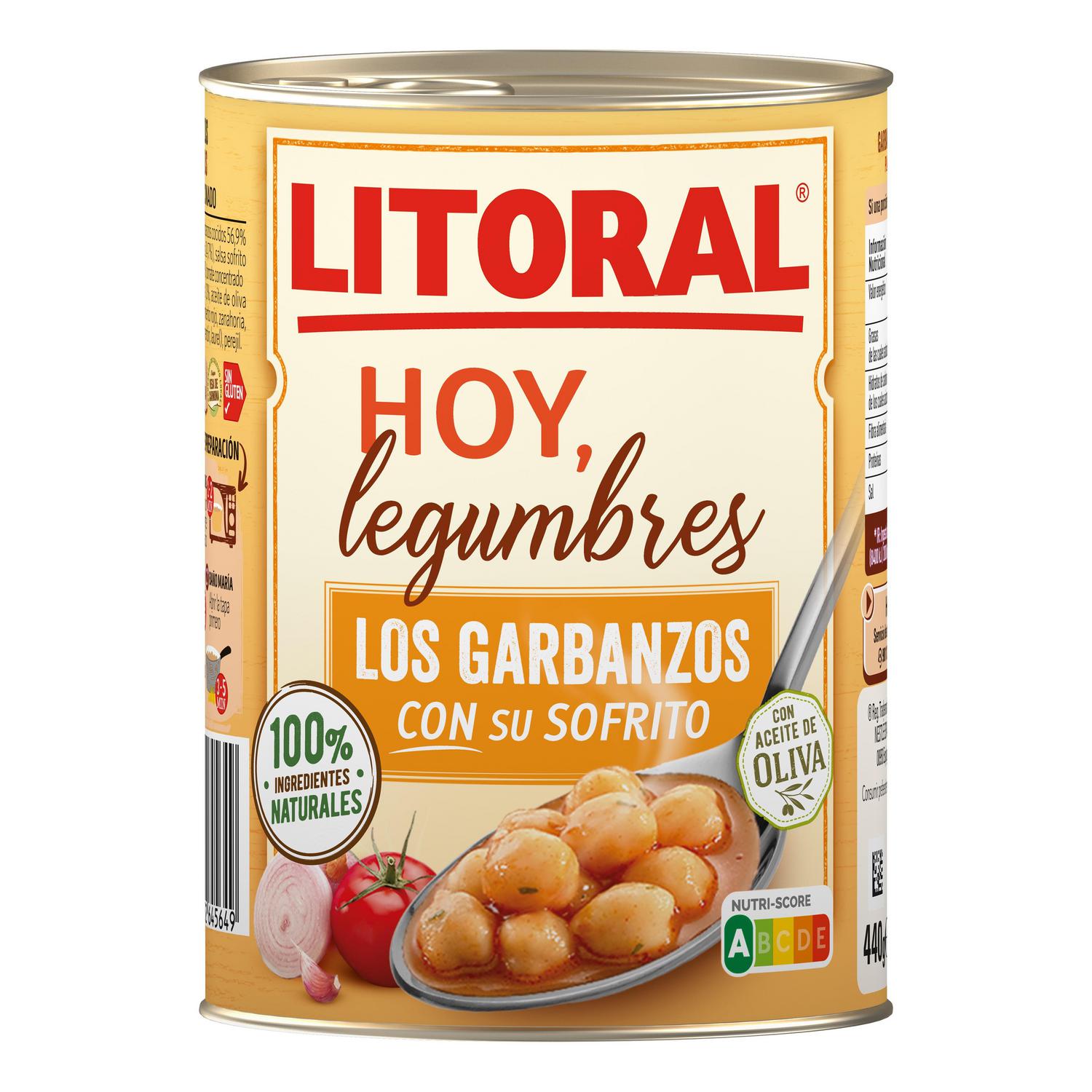 Garbanzos con su sofrito Hoy Legumbres Litoral sin gluten 440 g. — otra vista del envase