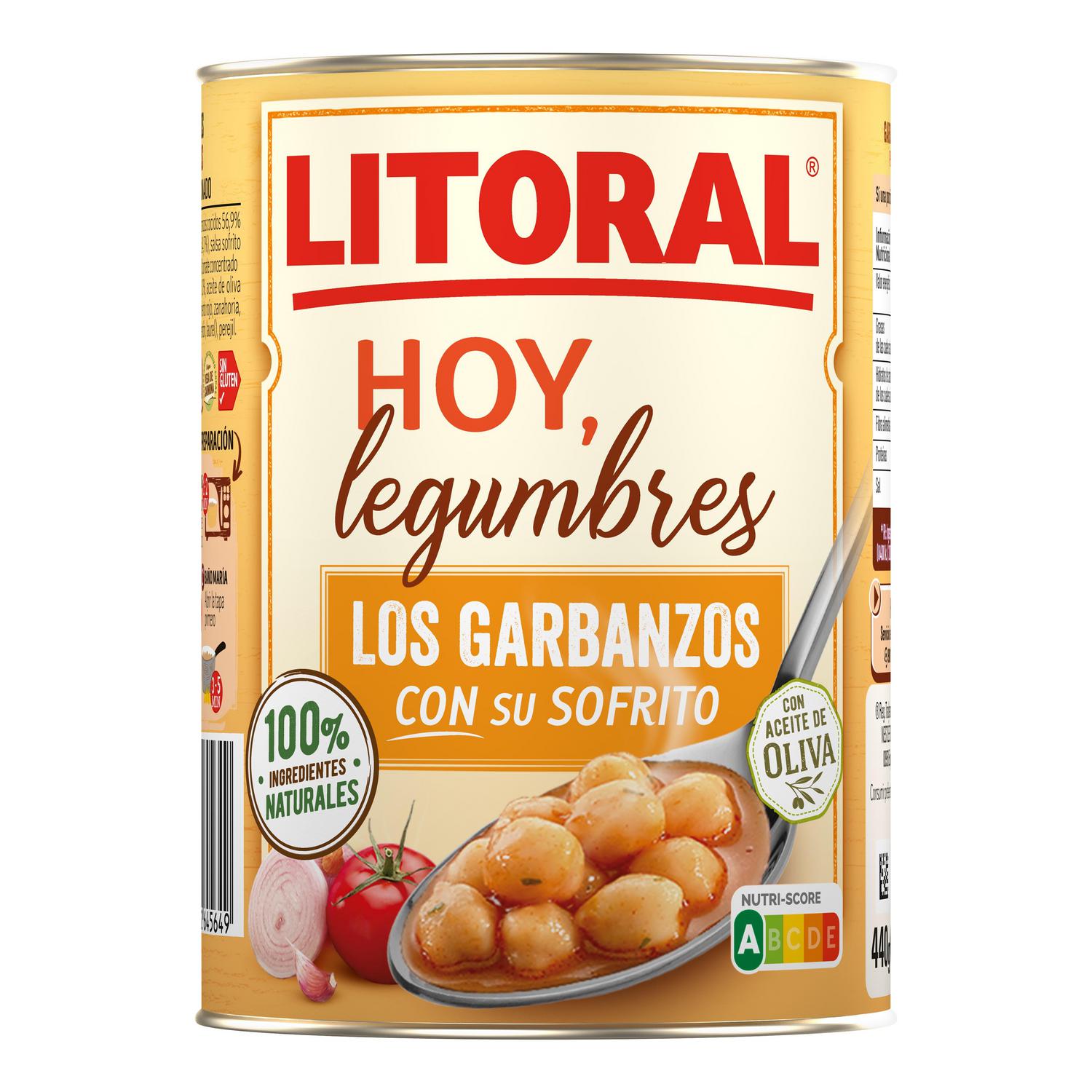 Garbanzos con su sofrito Hoy Legumbres Litoral sin gluten 440 g. — otra vista del envase