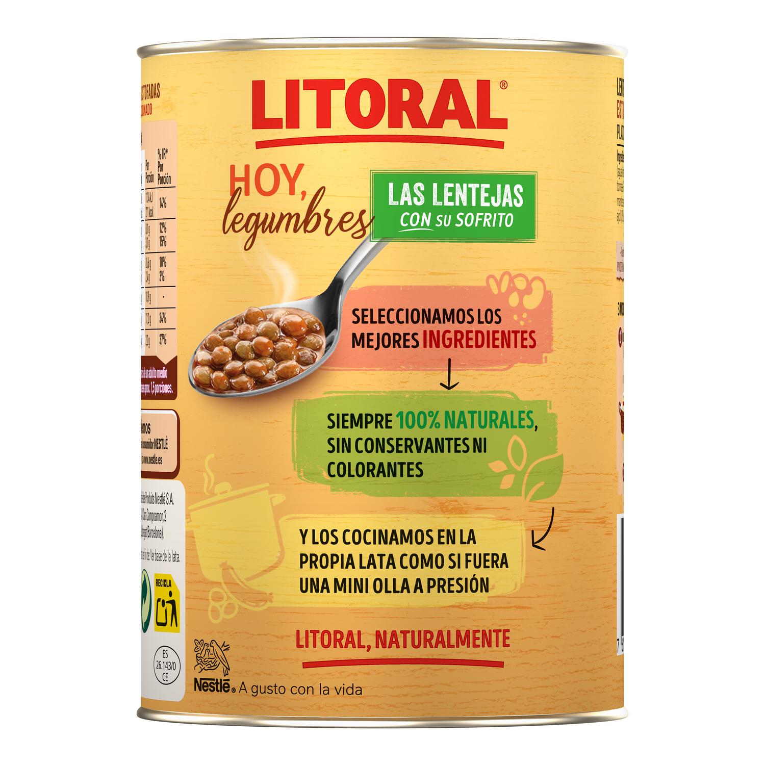 Lentejas de la abuela Hoy Legumbres Litoral sin gluten 425 g. — otra vista del envase