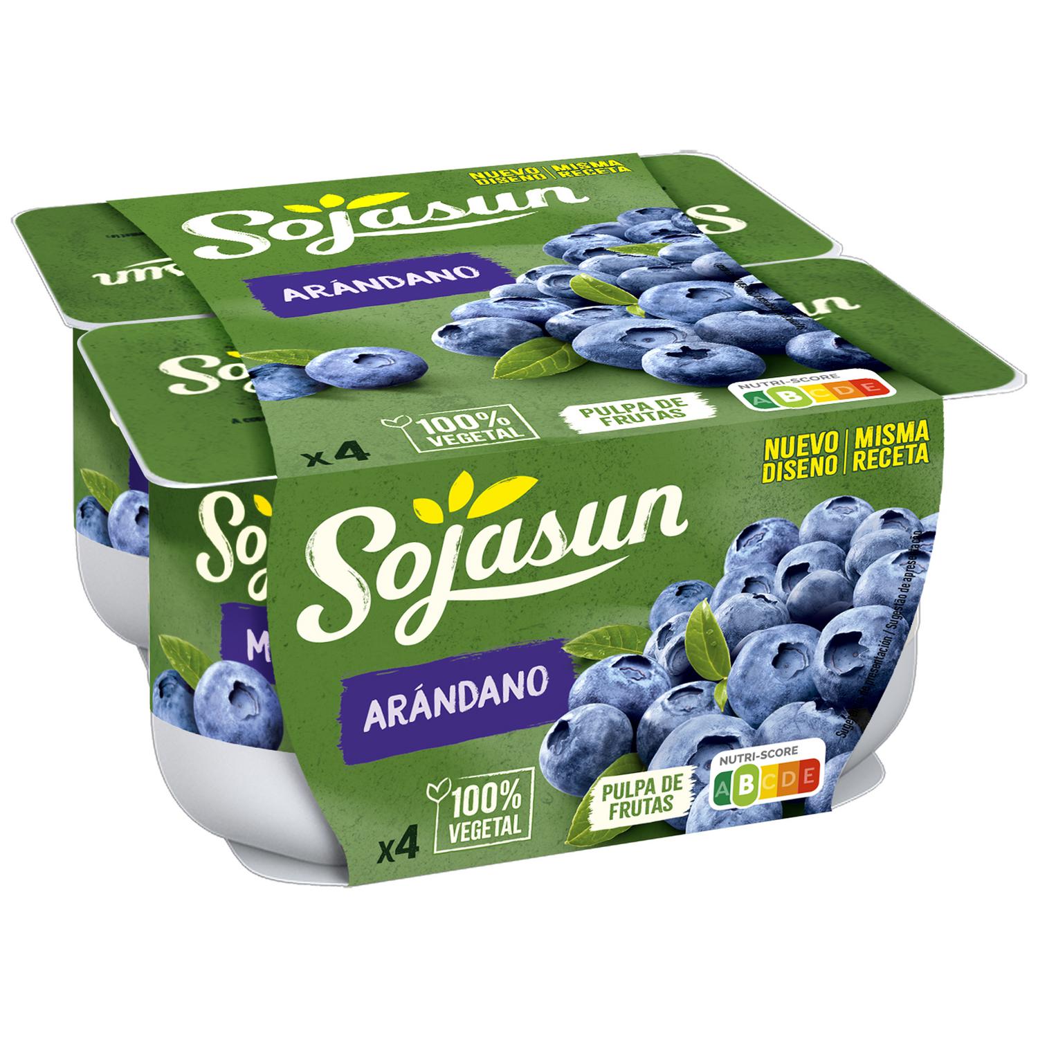 Preparado de soja con arándanos Sojasun sin gluten y sin lactosa pack de 4 unidades de 100 g. — otra vista del envase