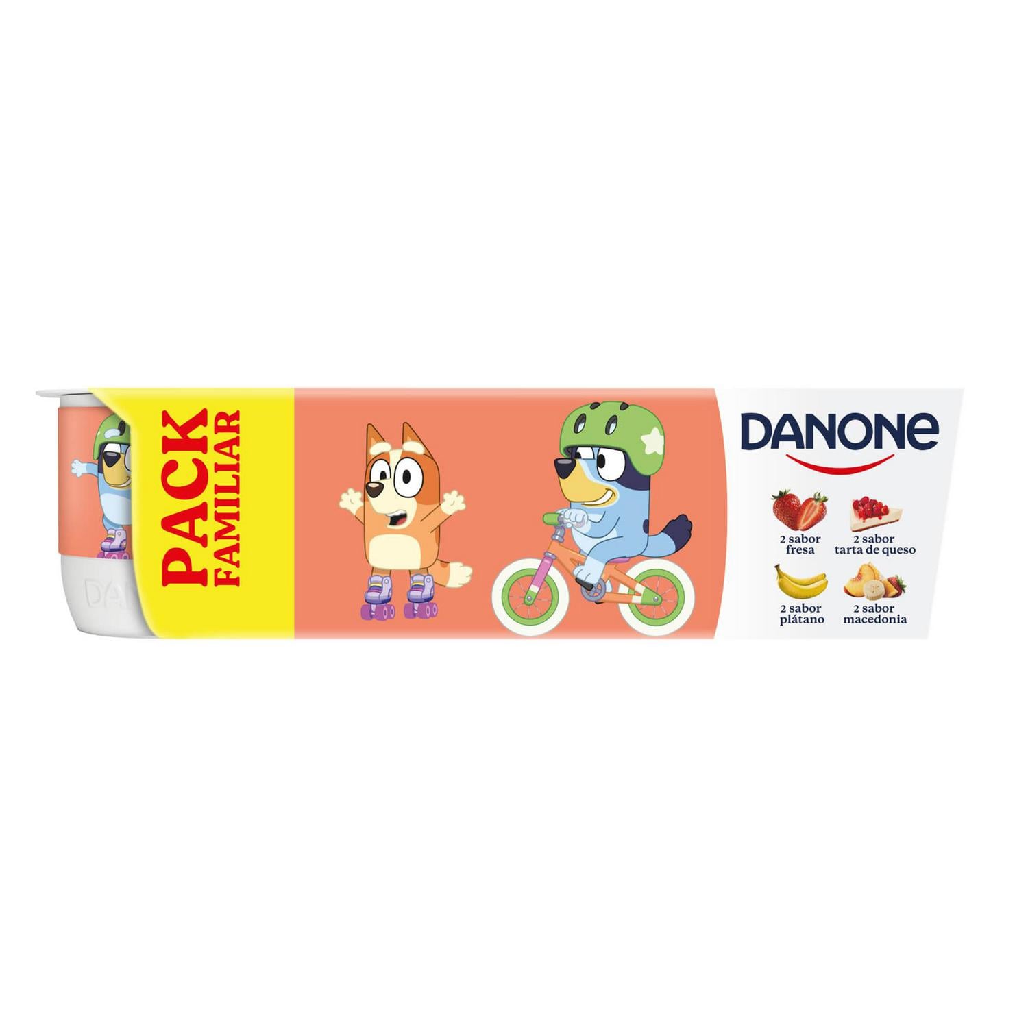 Yogur sabor fresa, de plátano, de macedonia y de tarta de queso Danone sin gluten pack de 8 unidades de 120 g. — otra vista del envase