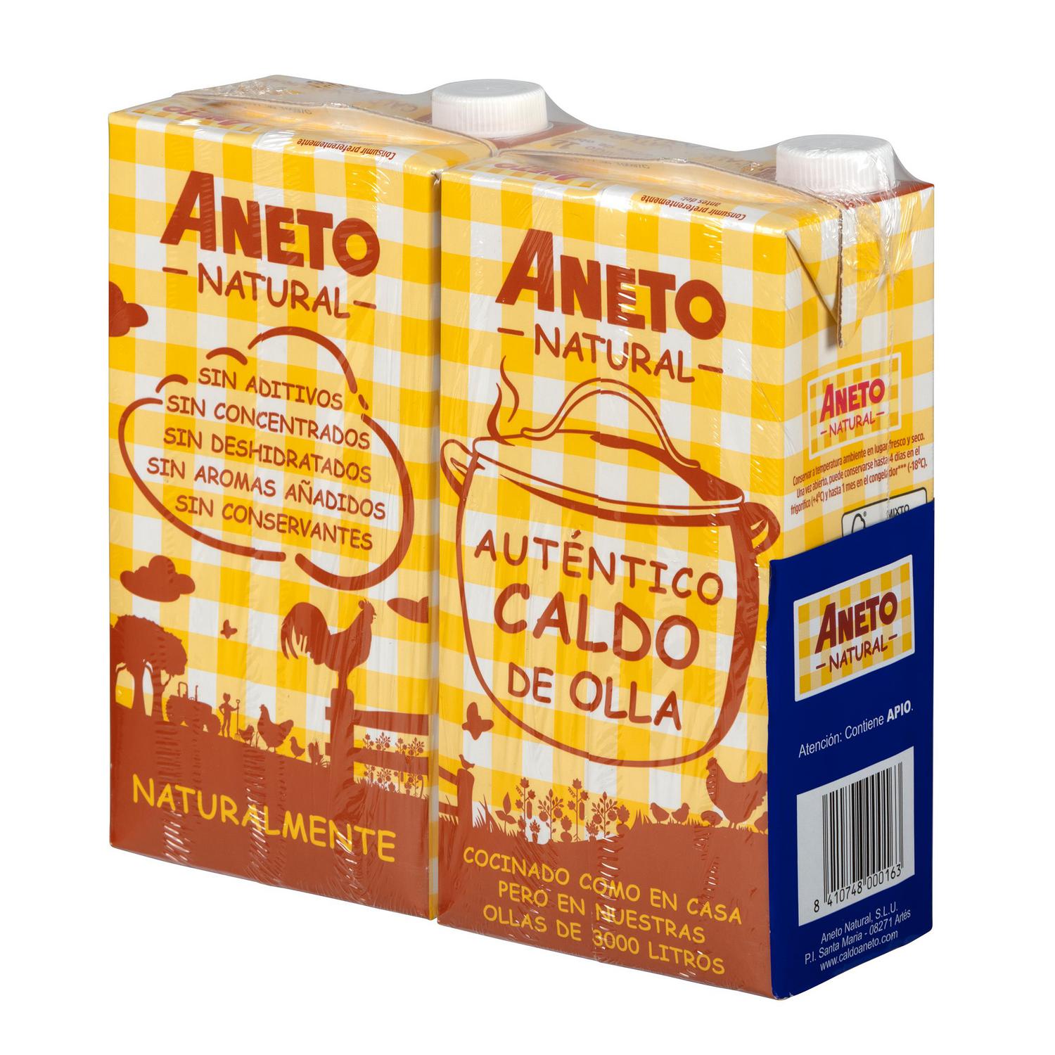 Caldo natural de pollo Aneto sin gluten y sin lactosa pack de 2 briks de 1 l. — otra vista del envase
