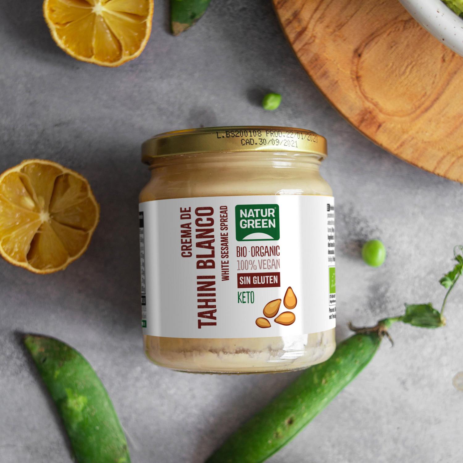 Tahin crudo ecológico Naturgreen sin gluten tarro 300 g. — otra vista del envase