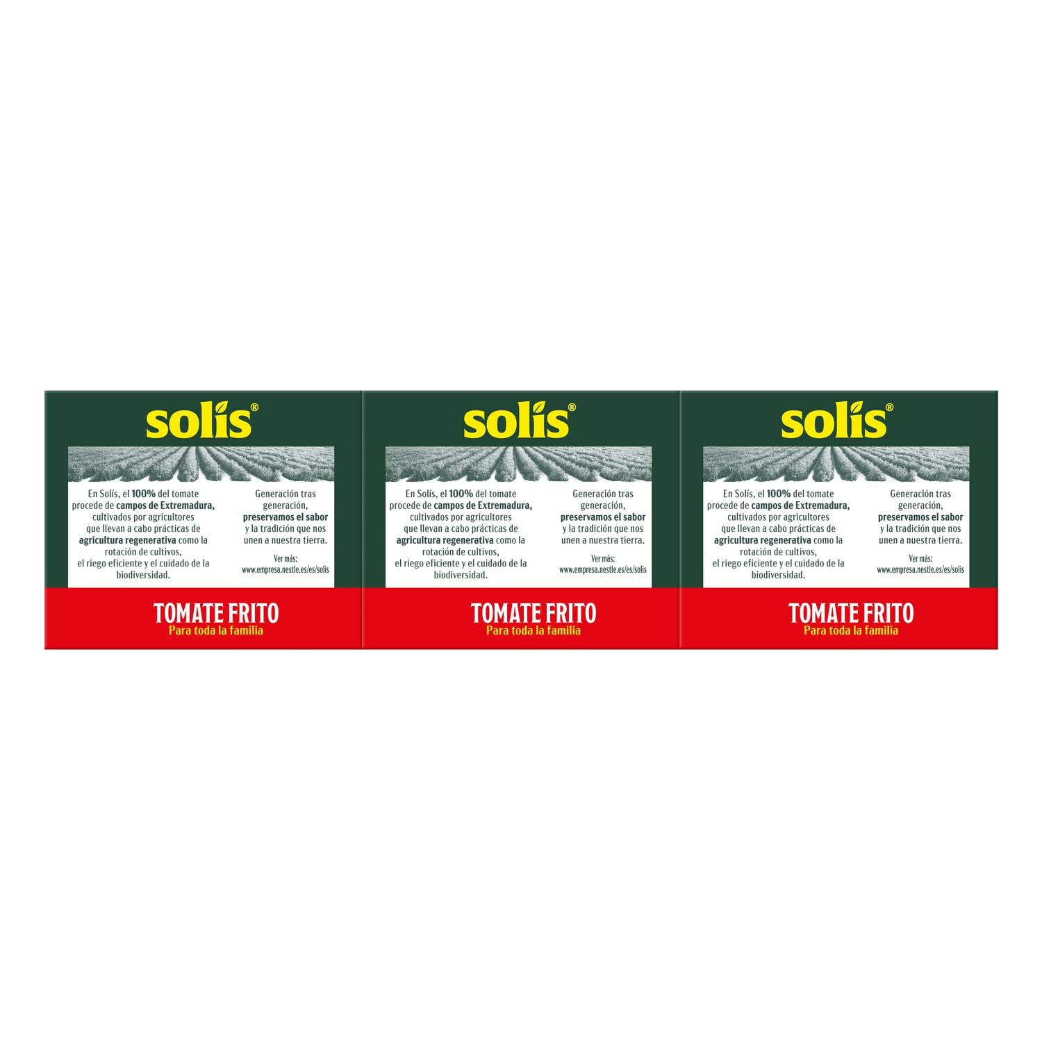 Tomate frito Solis sin gluten pack 3 brik de 200 g. — otra vista del envase