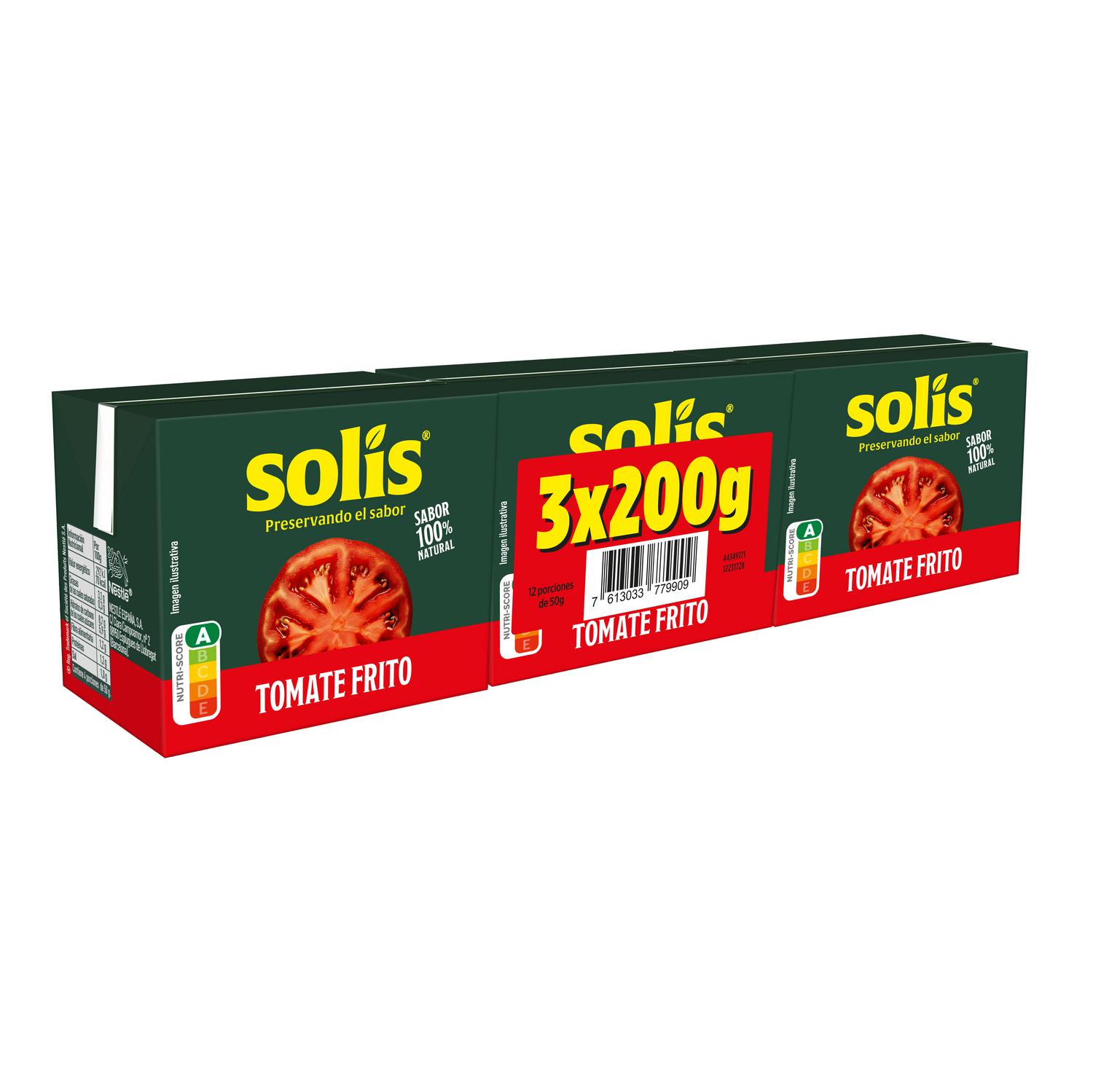 Tomate frito Solis sin gluten pack 3 brik de 200 g. — otra vista del envase