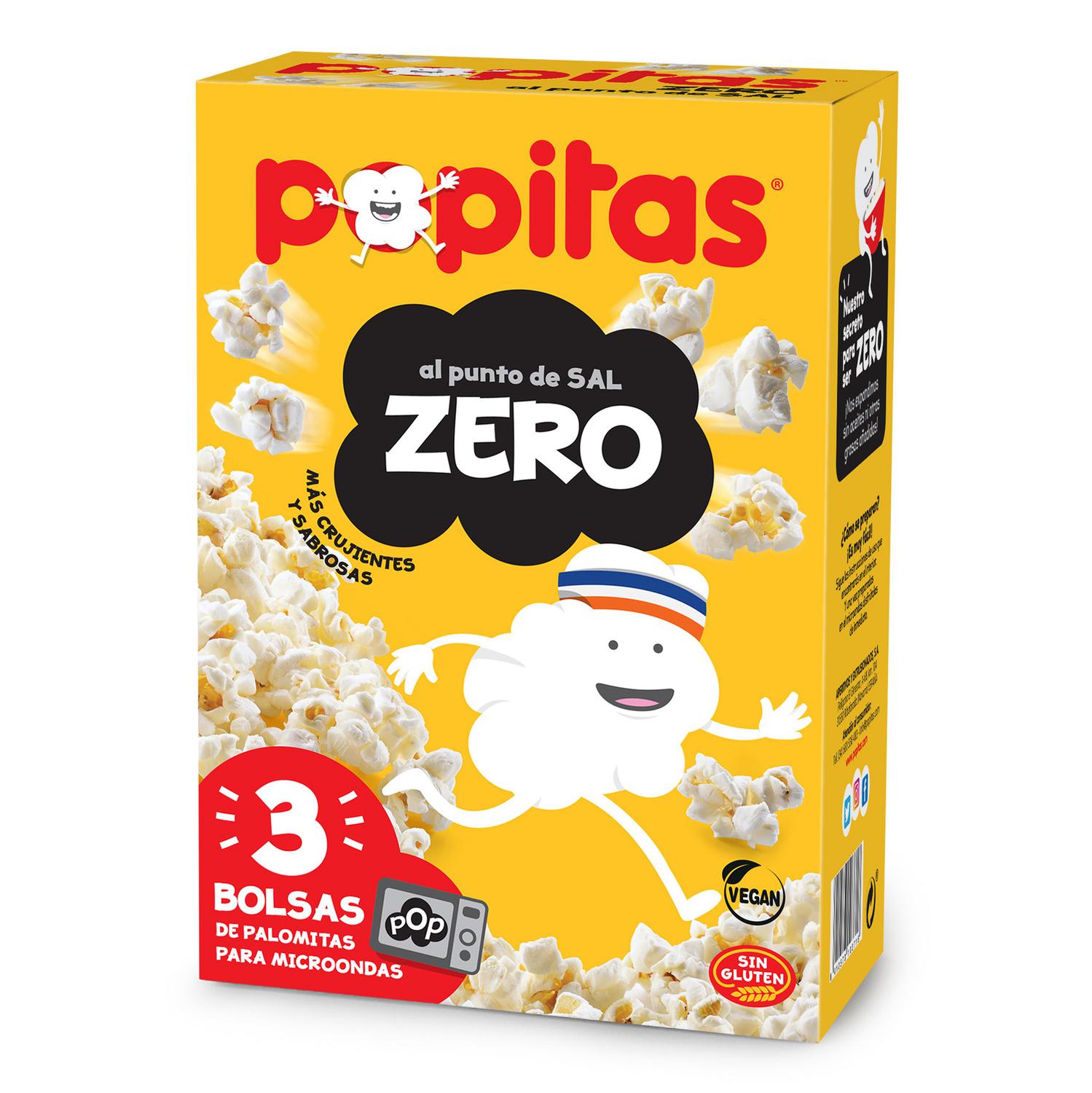 Palomitas al punto de sal para microondas Zero Popitas sin gluten pack 3 unidades de 70 g. — otra vista del envase