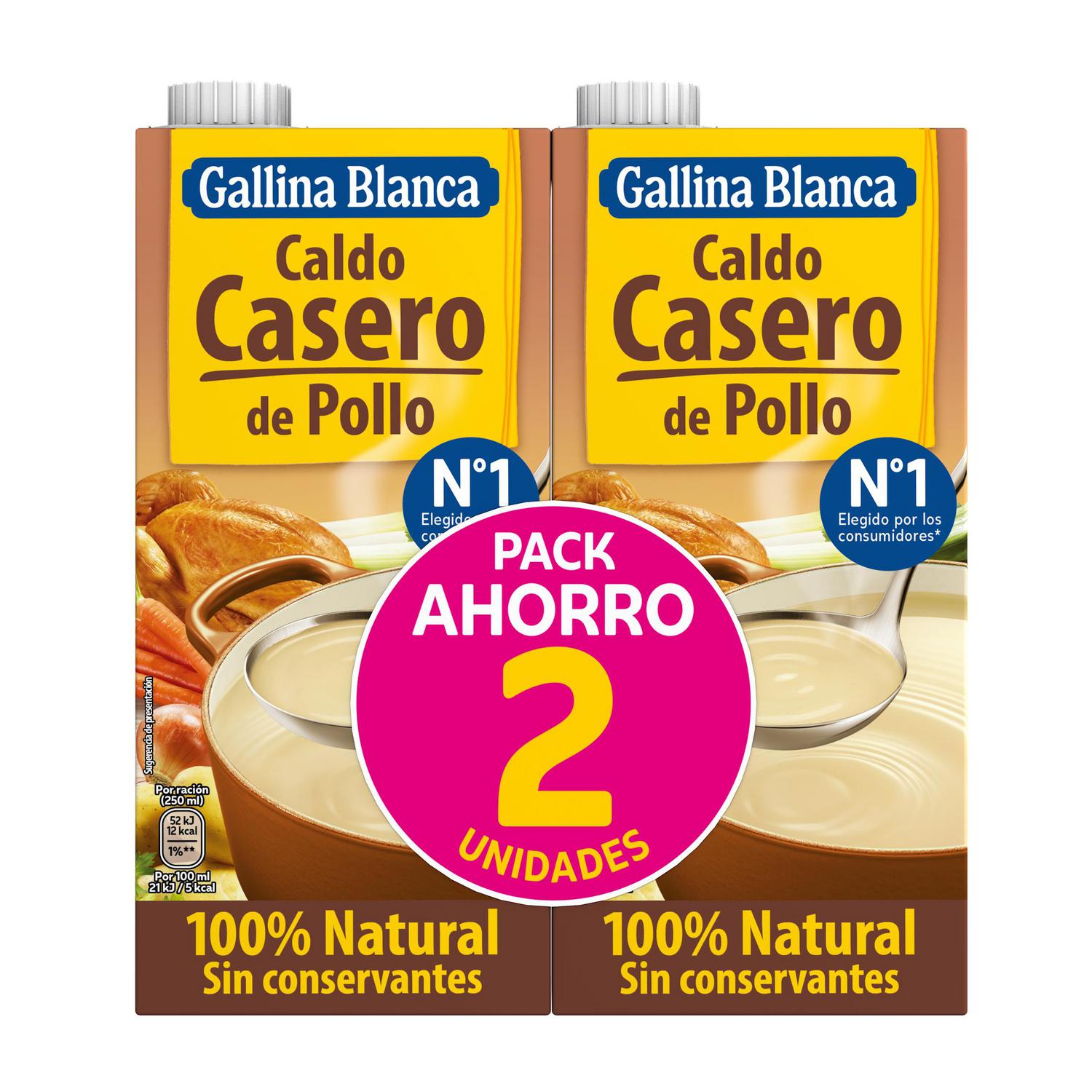Caldo casero de pollo Gallina Blanca sin gluten pack de 2 briks de 1 l. — otra vista del envase