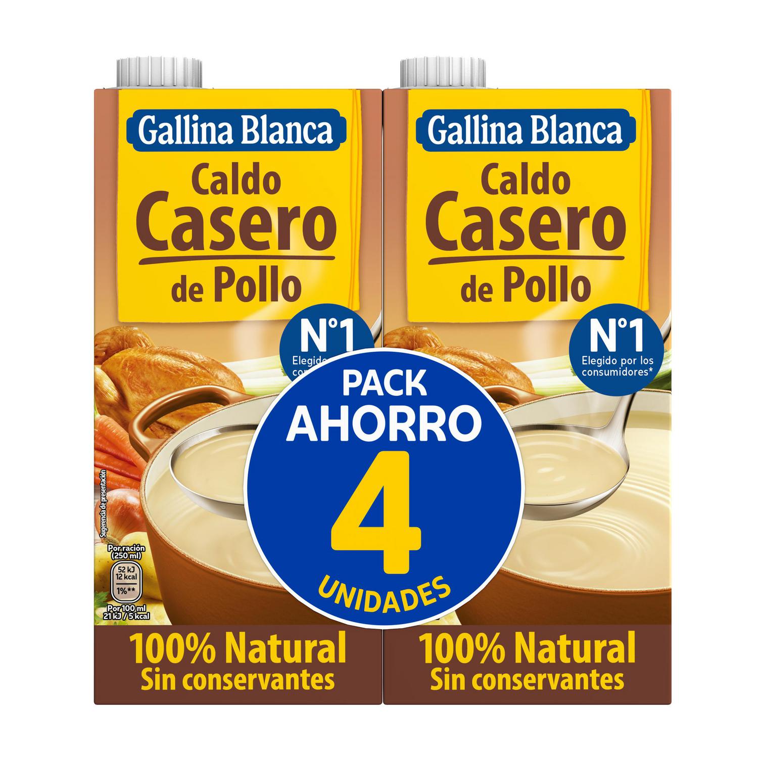 Caldo casero de pollo Gallina Blanca sin gluten pack de 4 brik de 1 l. — otra vista del envase