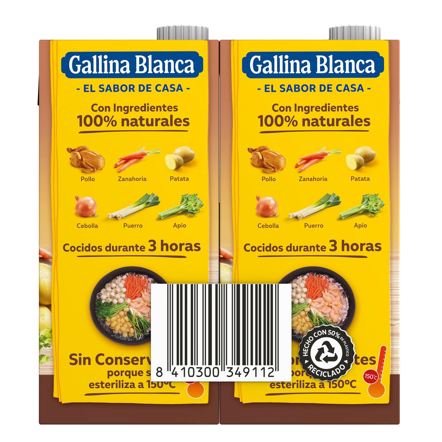 Caldo casero de pollo Gallina Blanca sin gluten pack de 4 brik de 1 l. — otra vista del envase