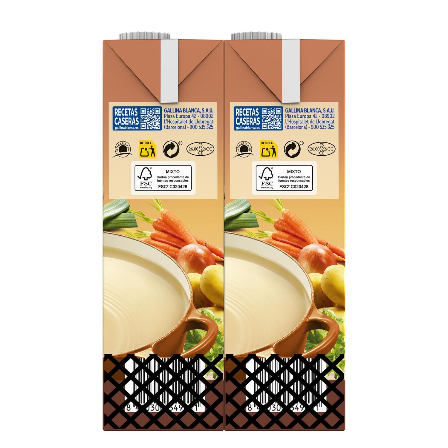 Caldo casero de pollo Gallina Blanca sin gluten pack de 4 brik de 1 l. — otra vista del envase