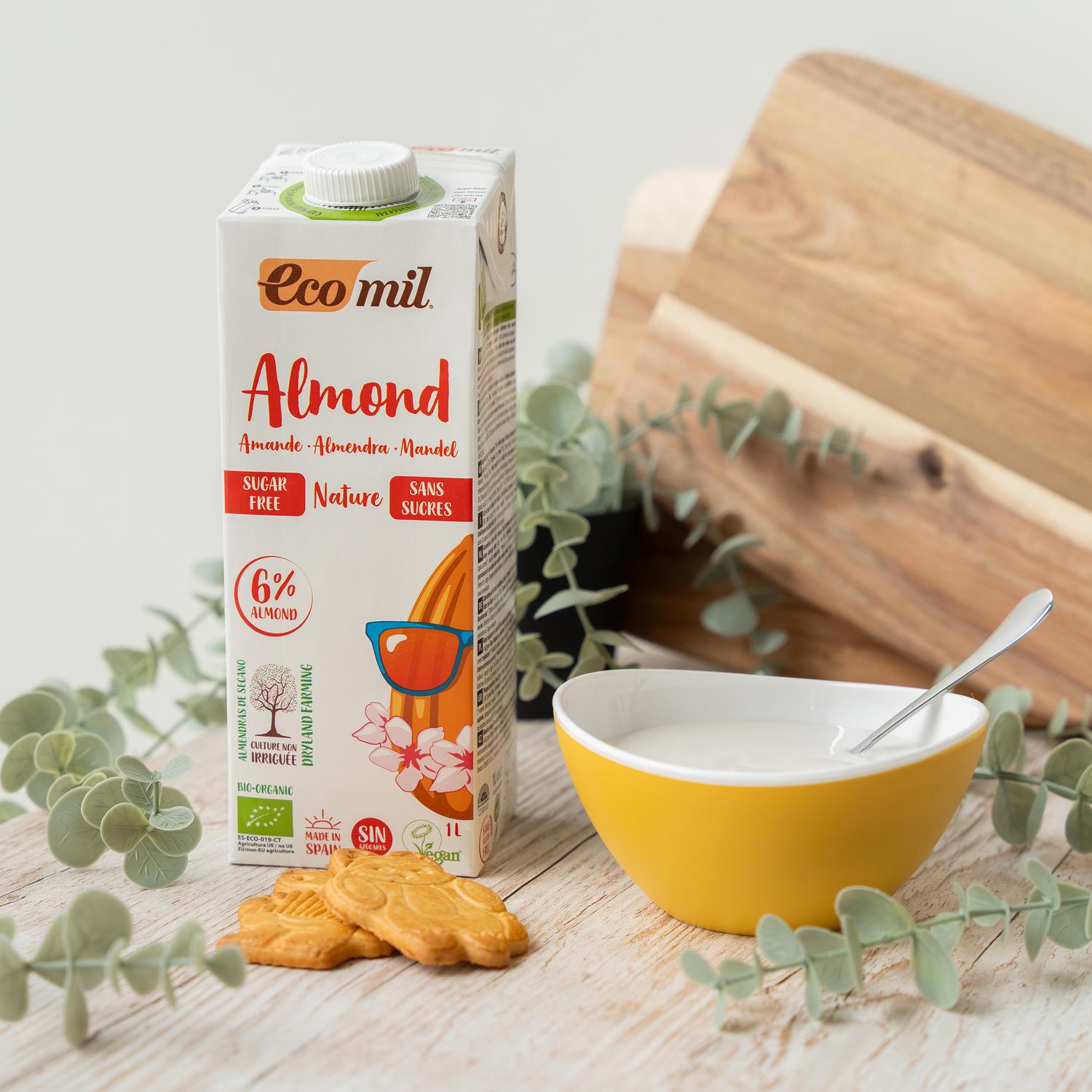 Bebida de almendra EcoMil sin gluten y sin azúcar brik 1 l. — otra vista del envase