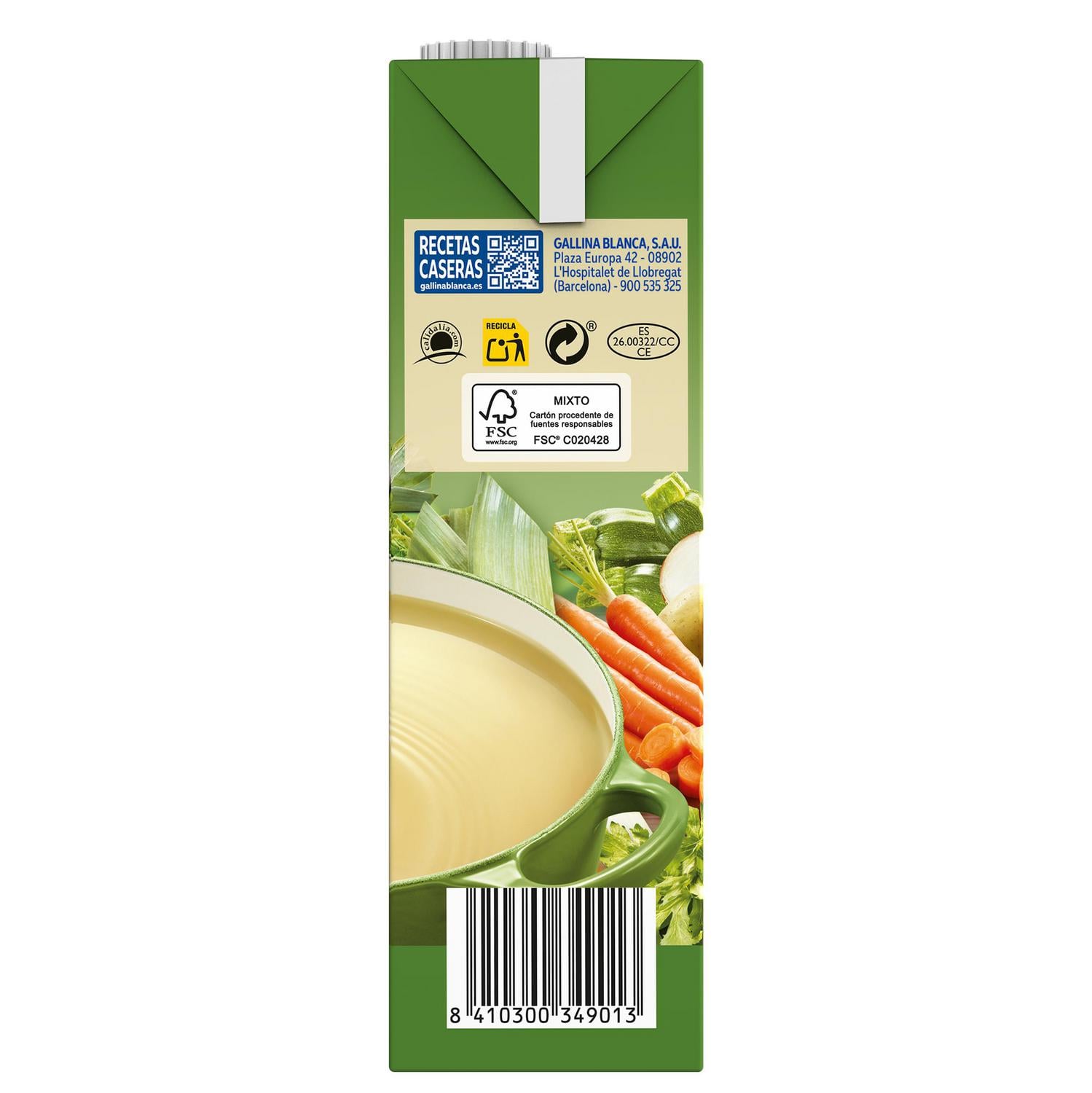Caldo casero de verduras Gallina Blanca sin gluten 1 l. — otra vista del envase