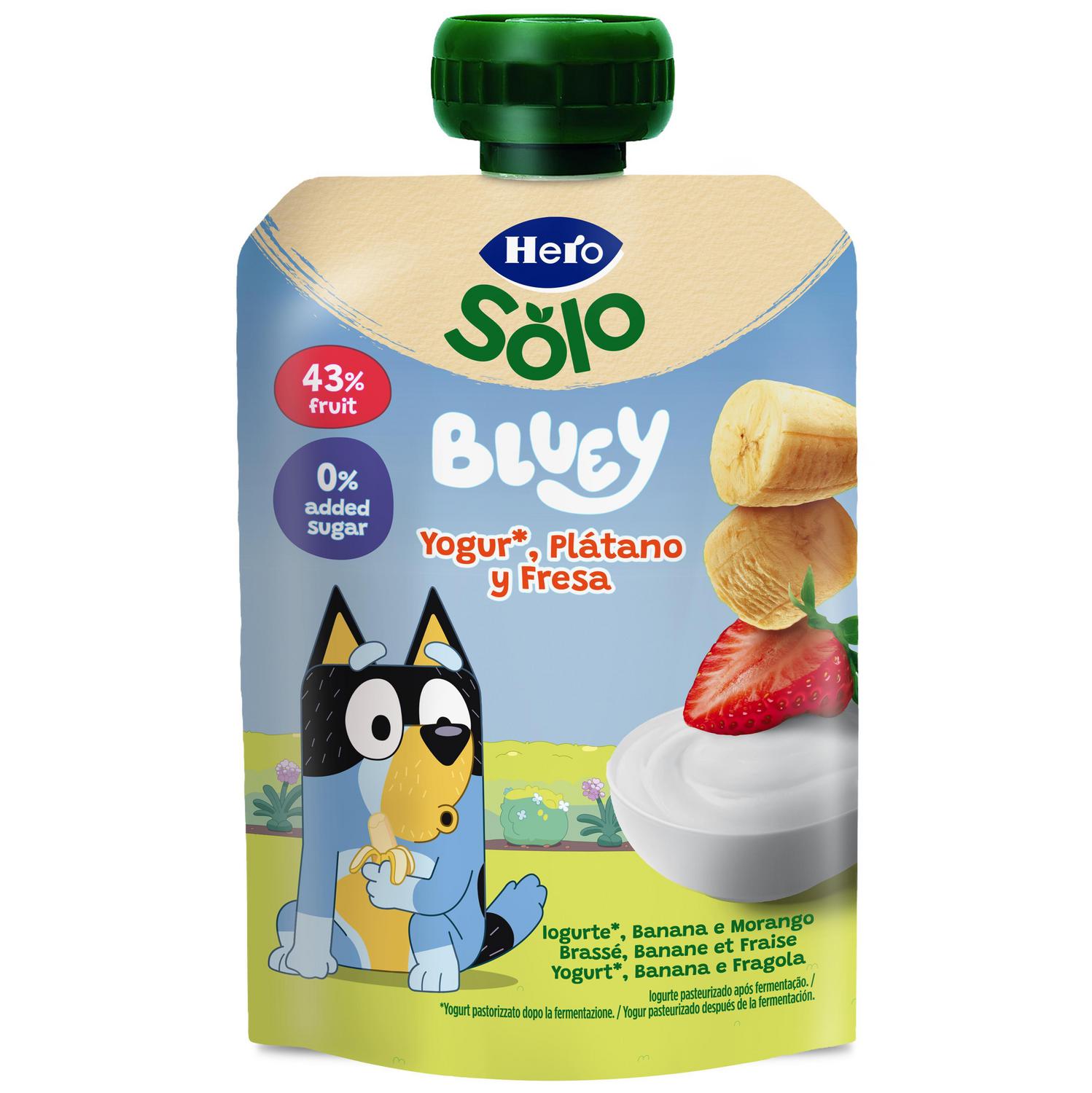 Bolsita con yogur, plátano y fresa Hero Solo sin gluten y sin azúcar añadido 100 g. — otra vista del envase