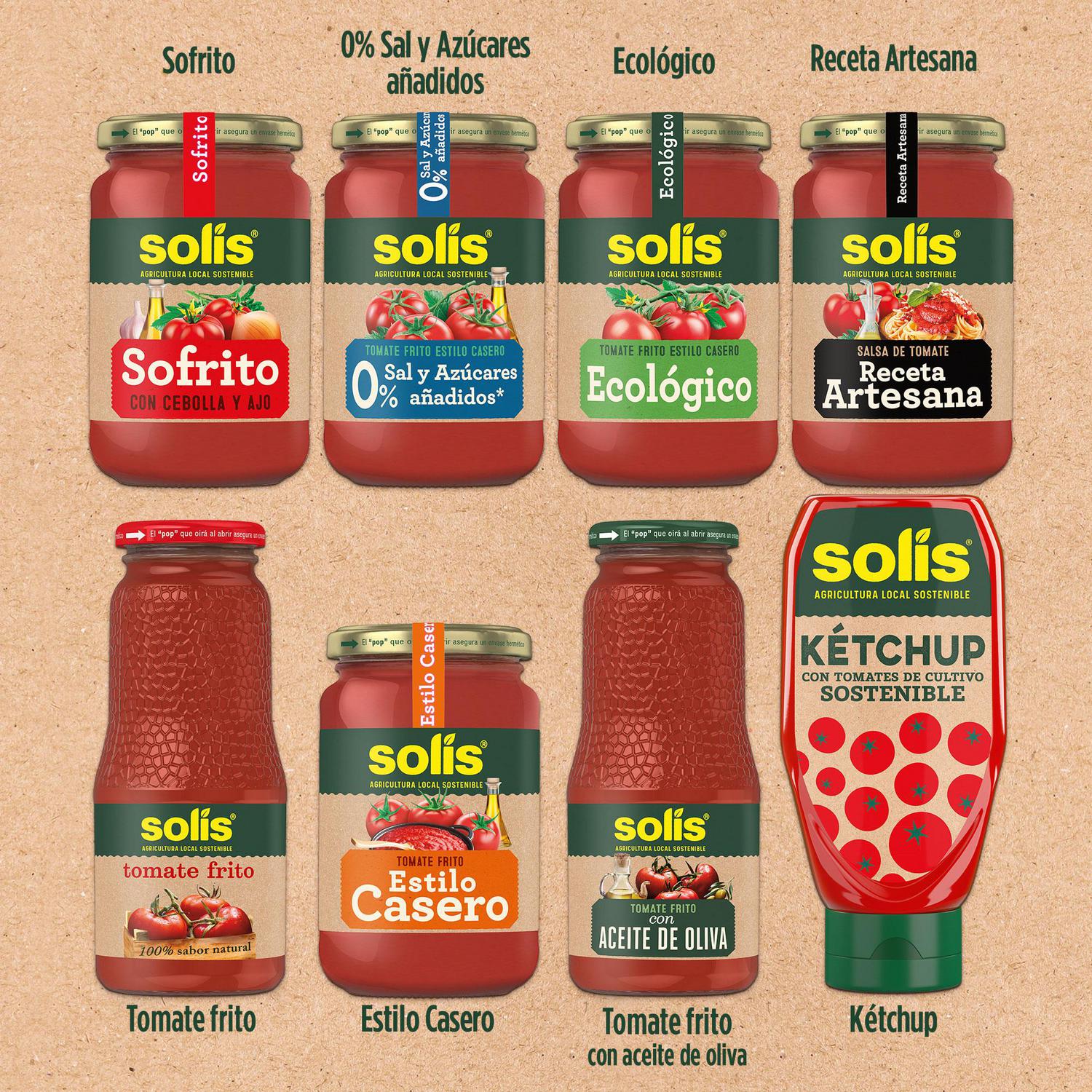 Tomate frito Solís sin gluten pack de 6 brik de 350 g. — otra vista del envase