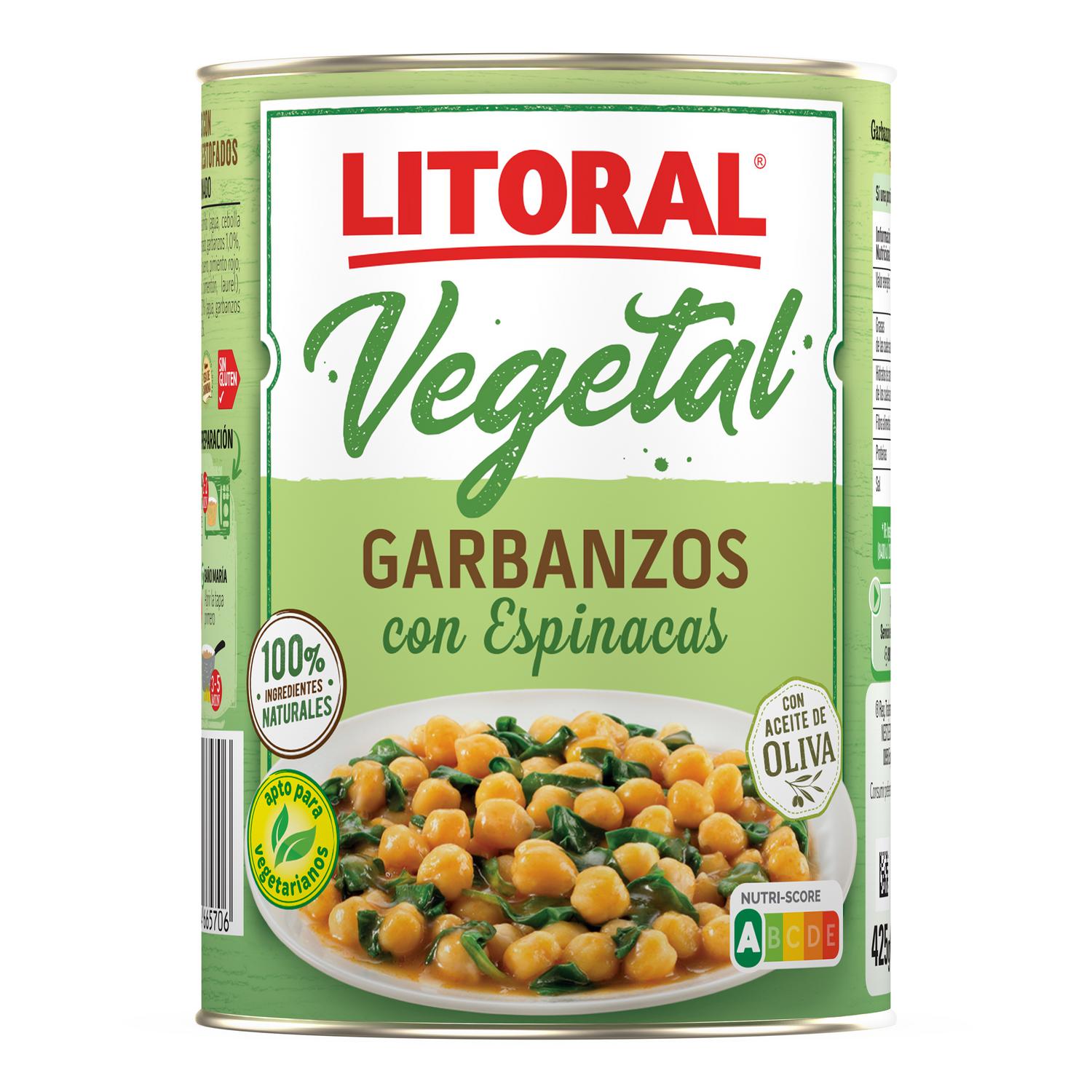 Garbanzos con espinacas Vegetal Litoral sin gluten 425 g. — otra vista del envase