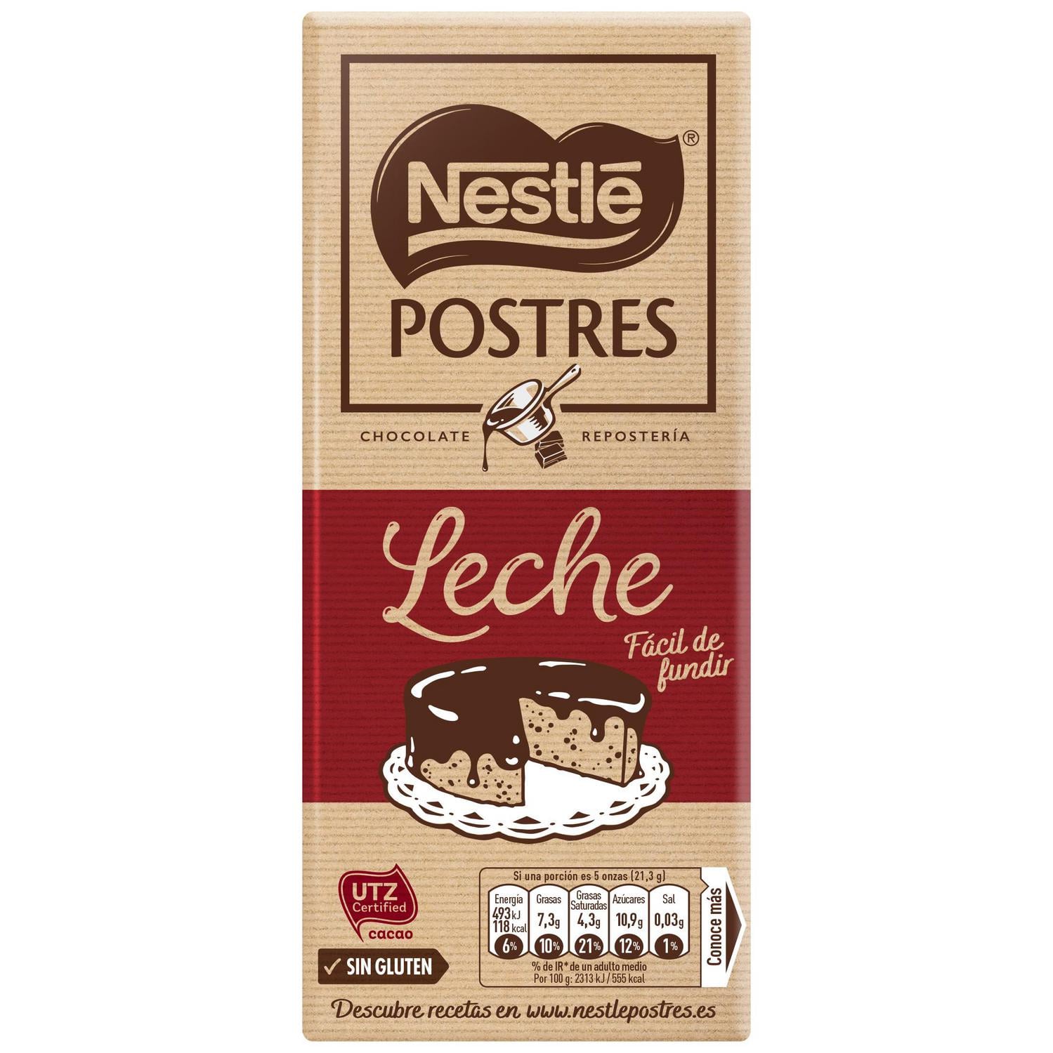 Chocolate con leche para repostería Nestlé Postres sin gluten 170 g. — otra vista del envase