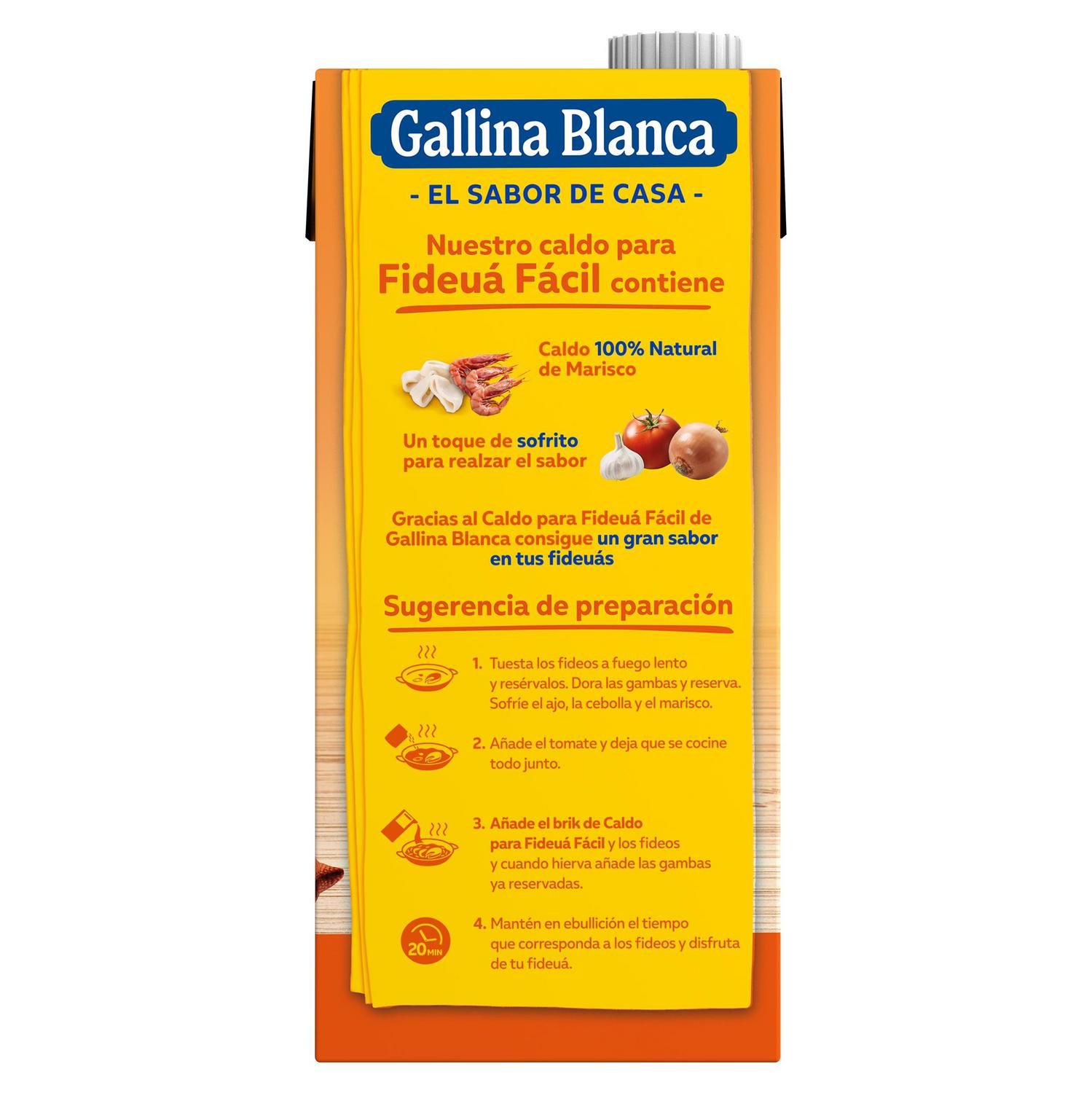 Caldo de marisco con sofrito para fideuá Gallina Blanca sin gluten 1 l. — otra vista del envase