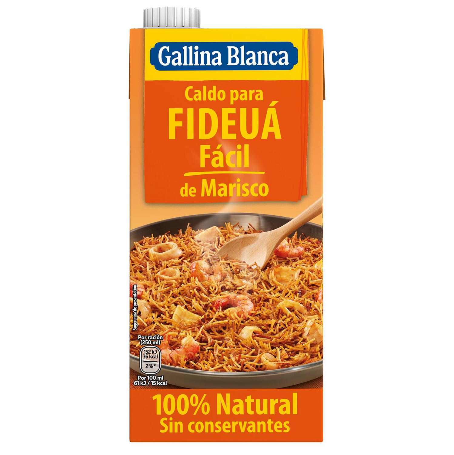 Caldo de marisco con sofrito para fideuá Gallina Blanca sin gluten 1 l. — otra vista del envase