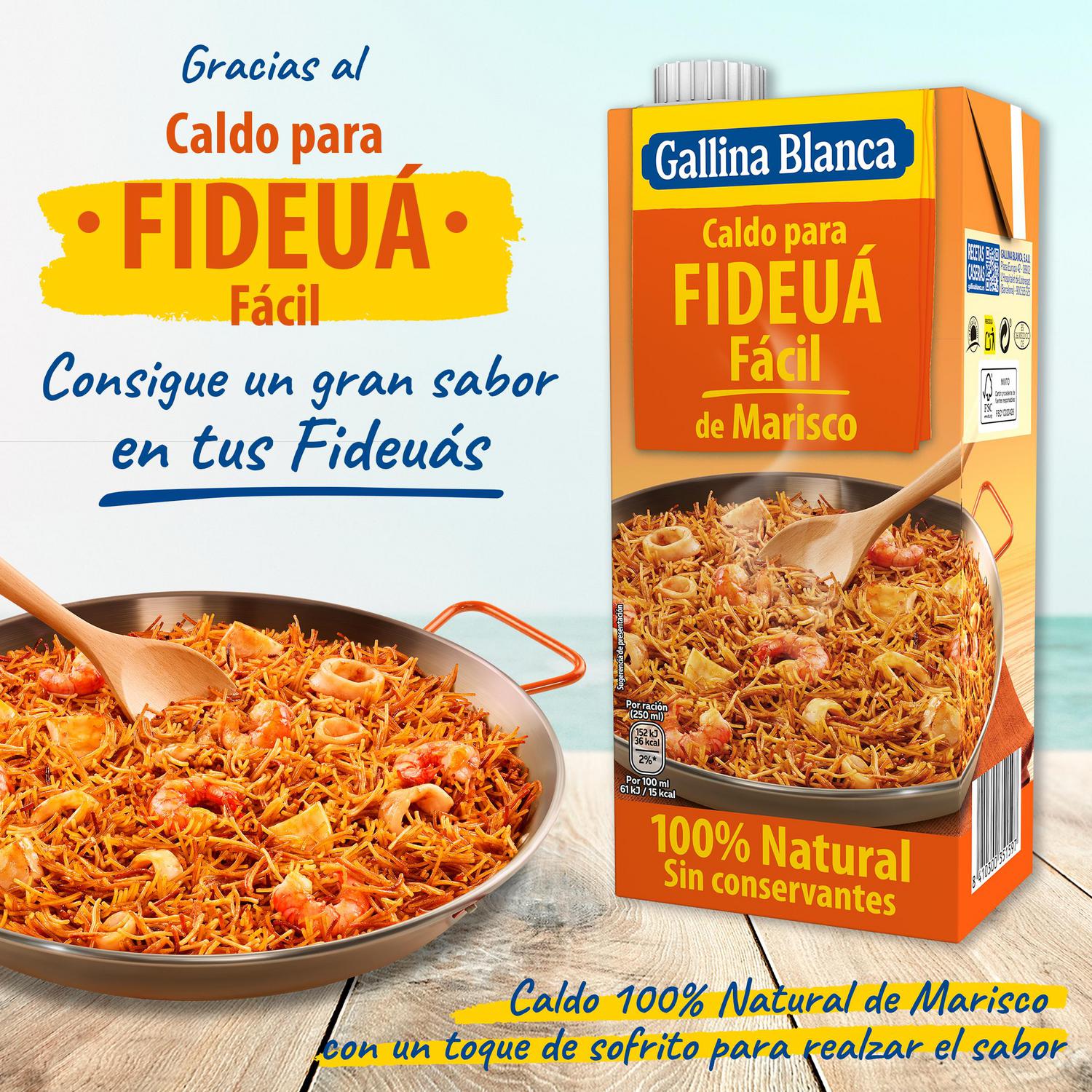 Caldo de marisco con sofrito para fideuá Gallina Blanca sin gluten 1 l. — otra vista del envase