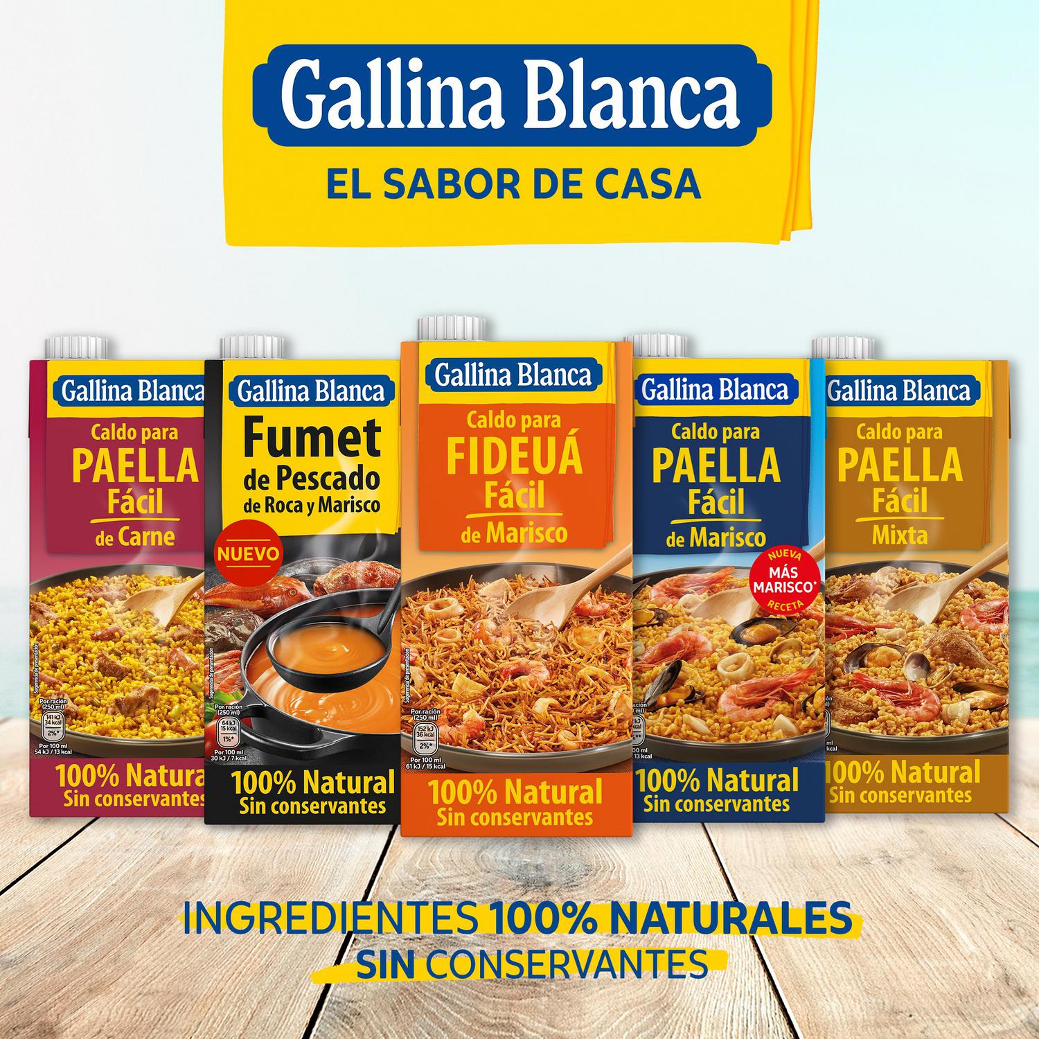 Caldo de marisco con sofrito para fideuá Gallina Blanca sin gluten 1 l. — otra vista del envase