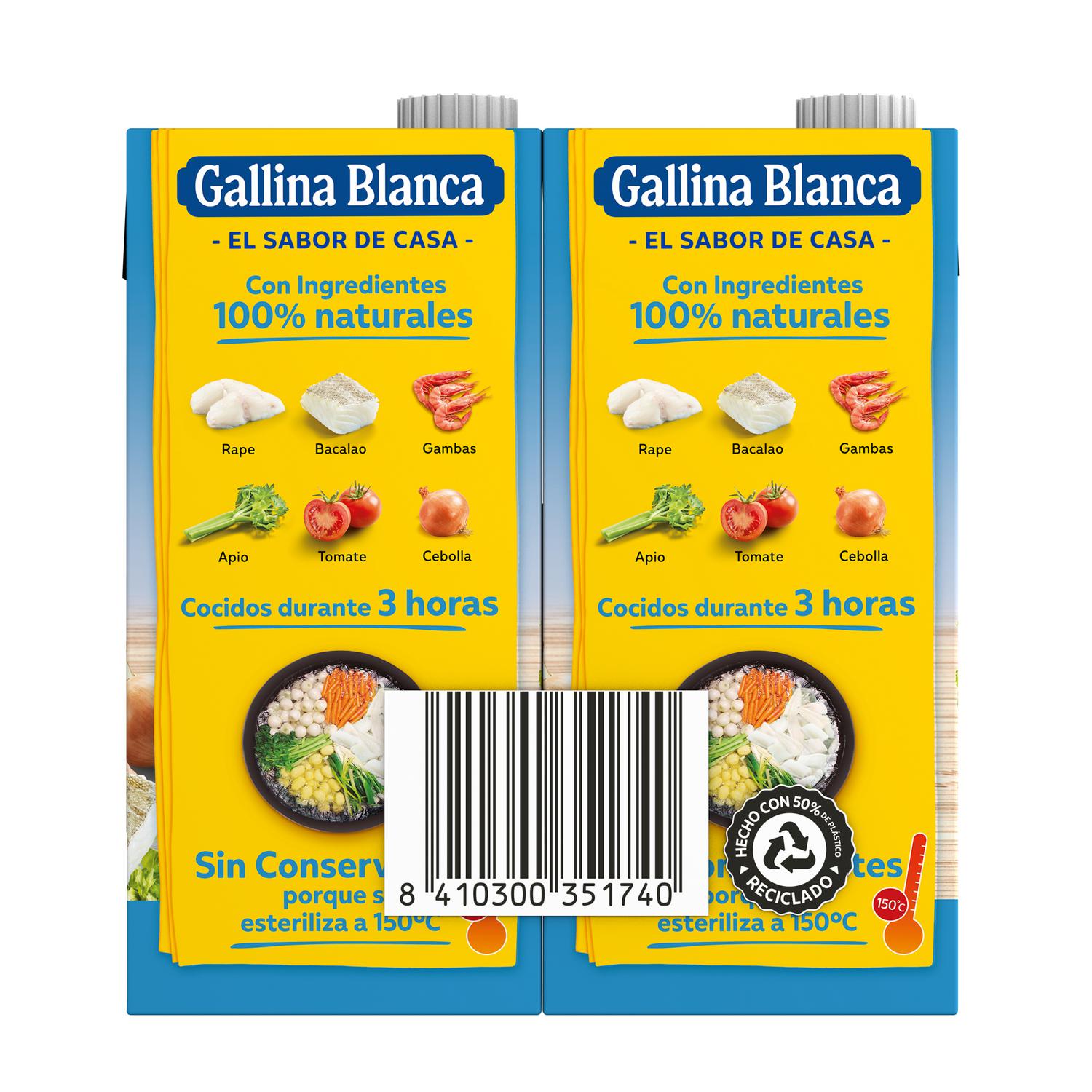 Caldo casero de pescado Gallina Blanca sin gluten pack de 2 briks de 1 l. — otra vista del envase