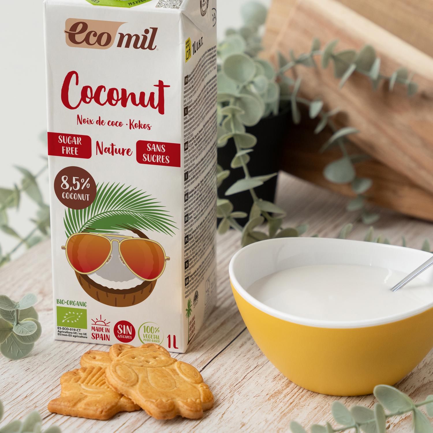 Bebida de coco ecológica EcoMil sin gluten y sin azúcar brik 1 l. — otra vista del envase
