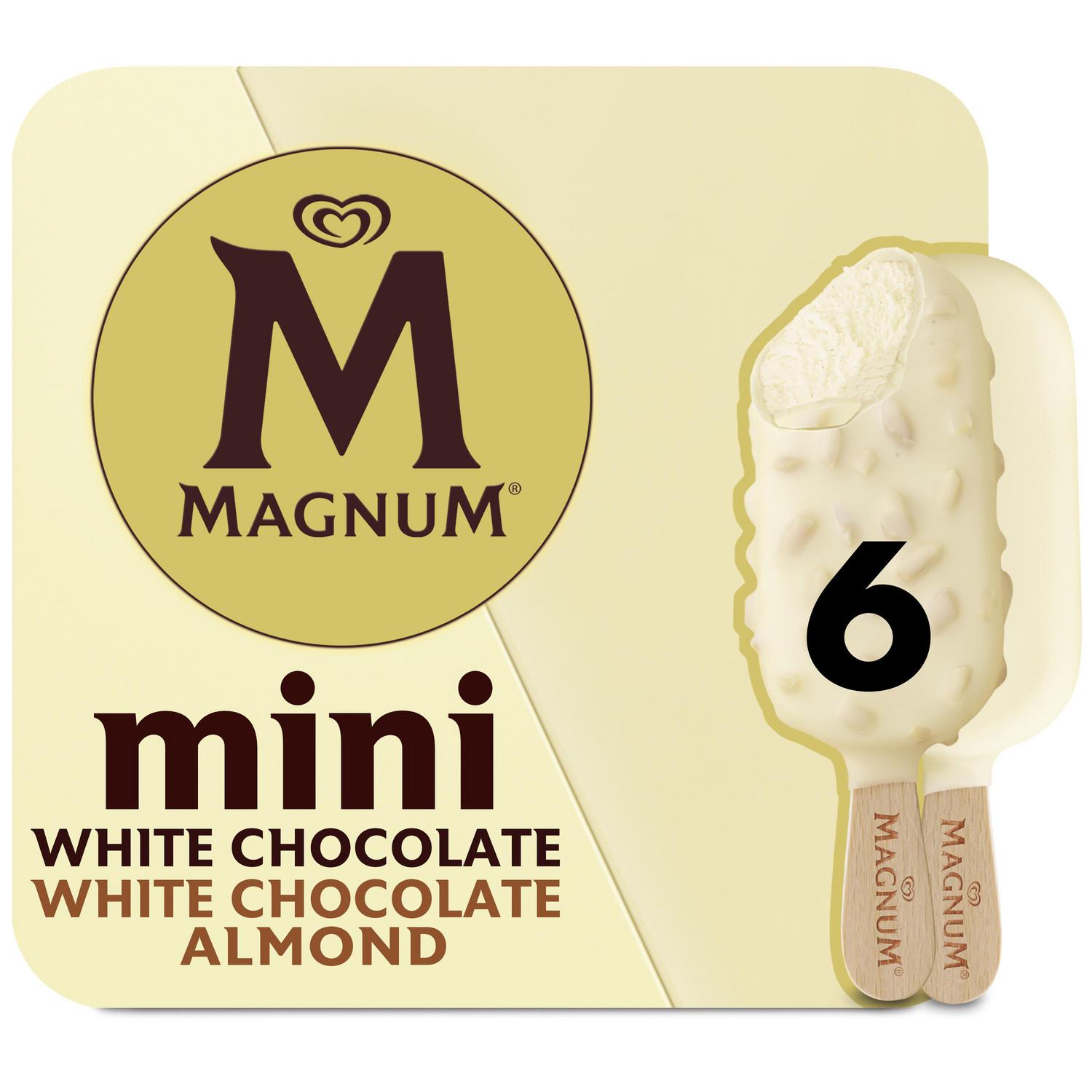 Bombón mini helado de vainilla recubierto con chocolate blanco Almond Magnum sin gluten 6 ud. — otra vista del envase