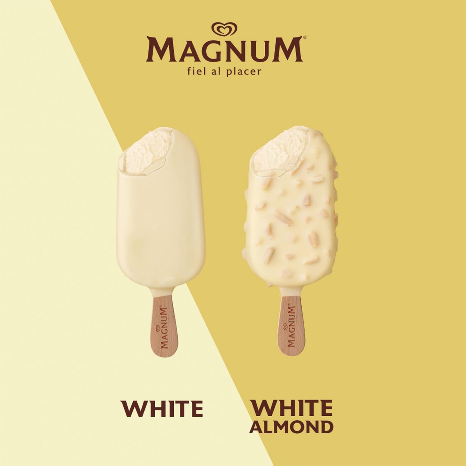 Bombón mini helado de vainilla recubierto con chocolate blanco Almond Magnum sin gluten 6 ud. — otra vista del envase
