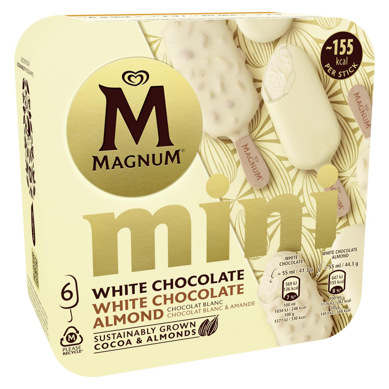 Bombón mini helado de vainilla recubierto con chocolate blanco Almond Magnum sin gluten 6 ud. — otra vista del envase