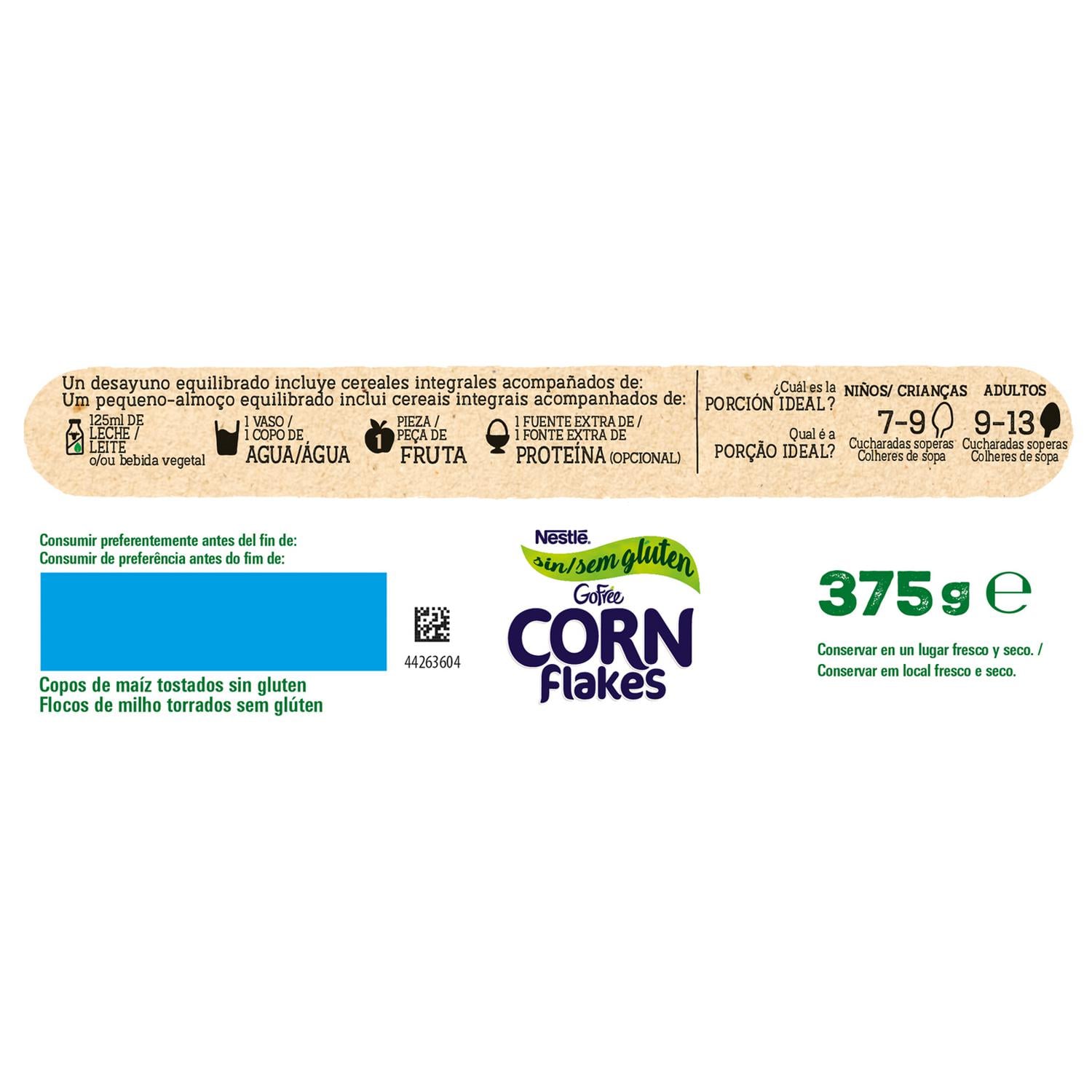 Cereales de maíz Corn Flakes Nestlé sin gluten 375 g. — otra vista del envase