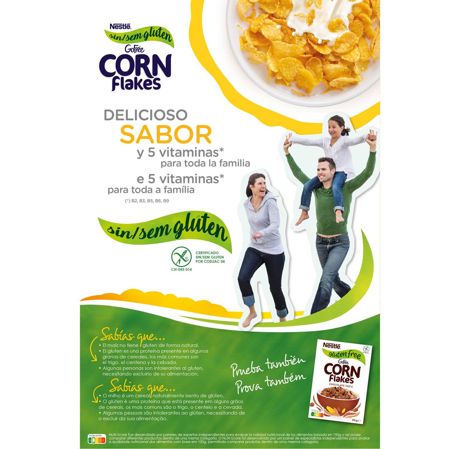 Cereales de maíz Corn Flakes Nestlé sin gluten 375 g. — otra vista del envase