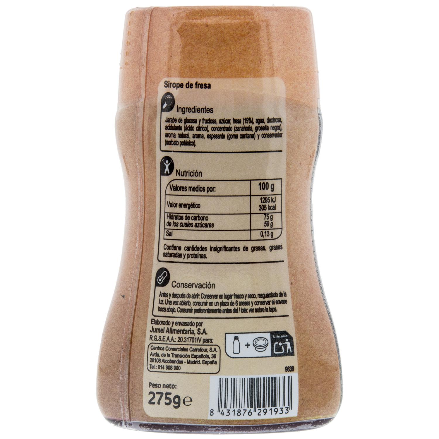 Sirope de fresa Carrefour Original sin gluten 420 g. — otra vista del envase