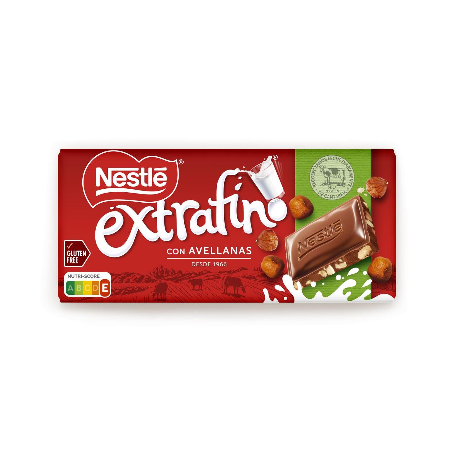 Chocolate con leche y avellanas Nestlé Extrafino sin gluten 123 g. — otra vista del envase
