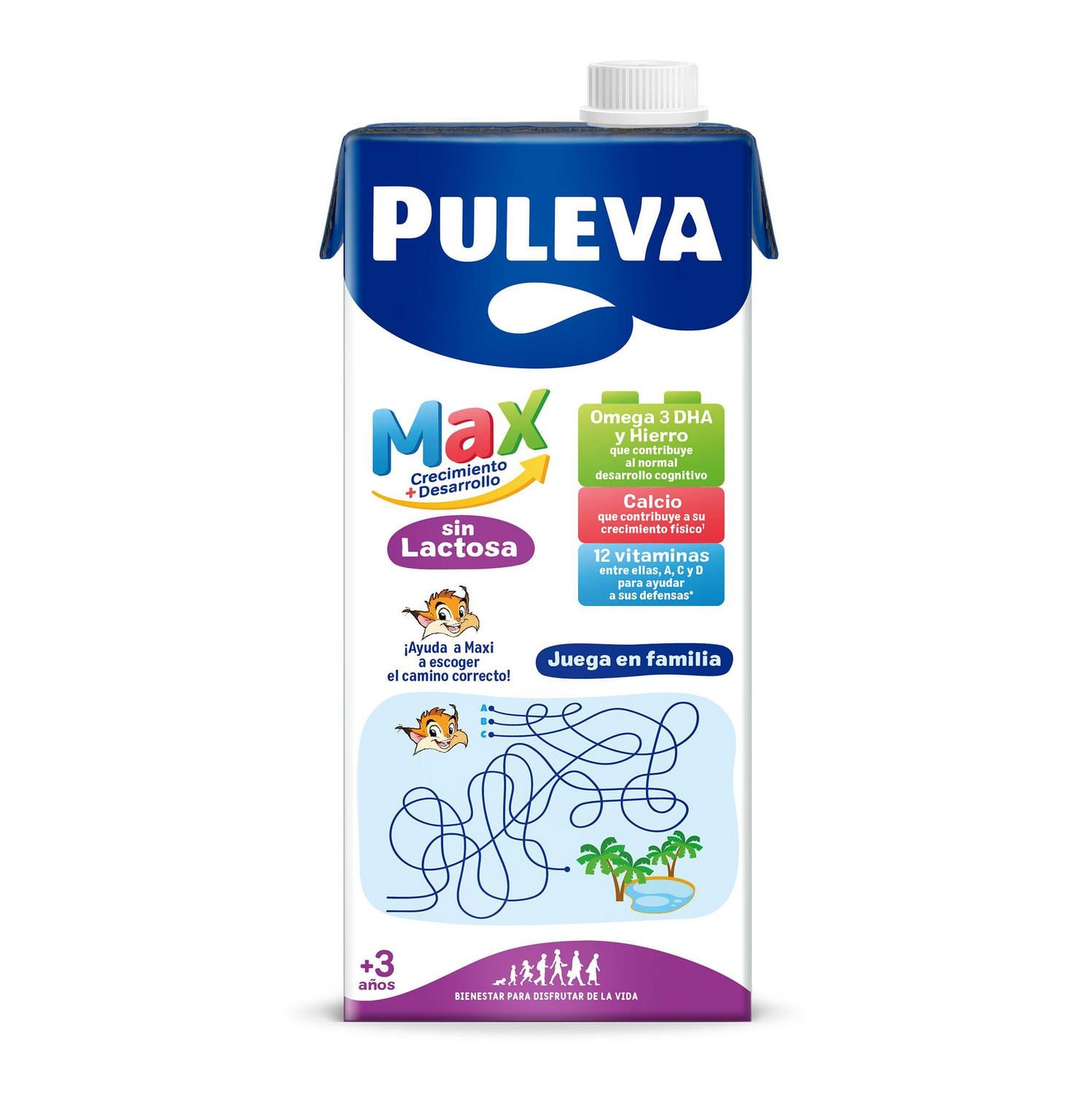 Preparado lácteo crecimiento y desarrollo Puleva Max sin gluten y sin lactosa brik 1 l. — otra vista del envase