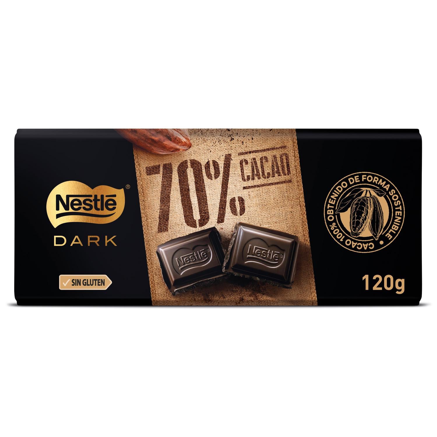 Chocolate negro 70% Nestlé sin gluten 120 g. — otra vista del envase