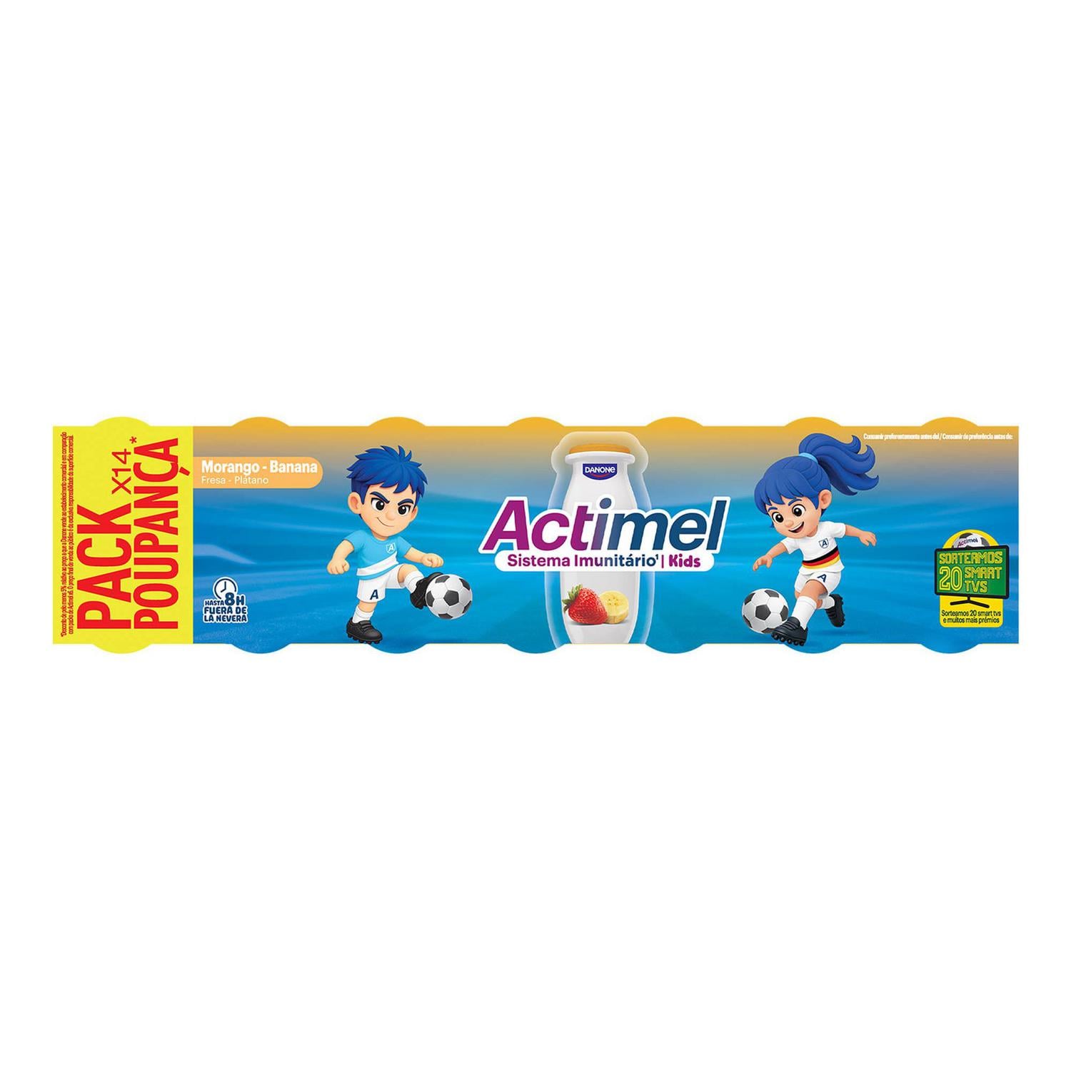 Leche fermentada líquida sabor fresa y plátano Danone Actimel Kids sin gluten pack de 14 unidades de 100 g. — otra vista del envase
