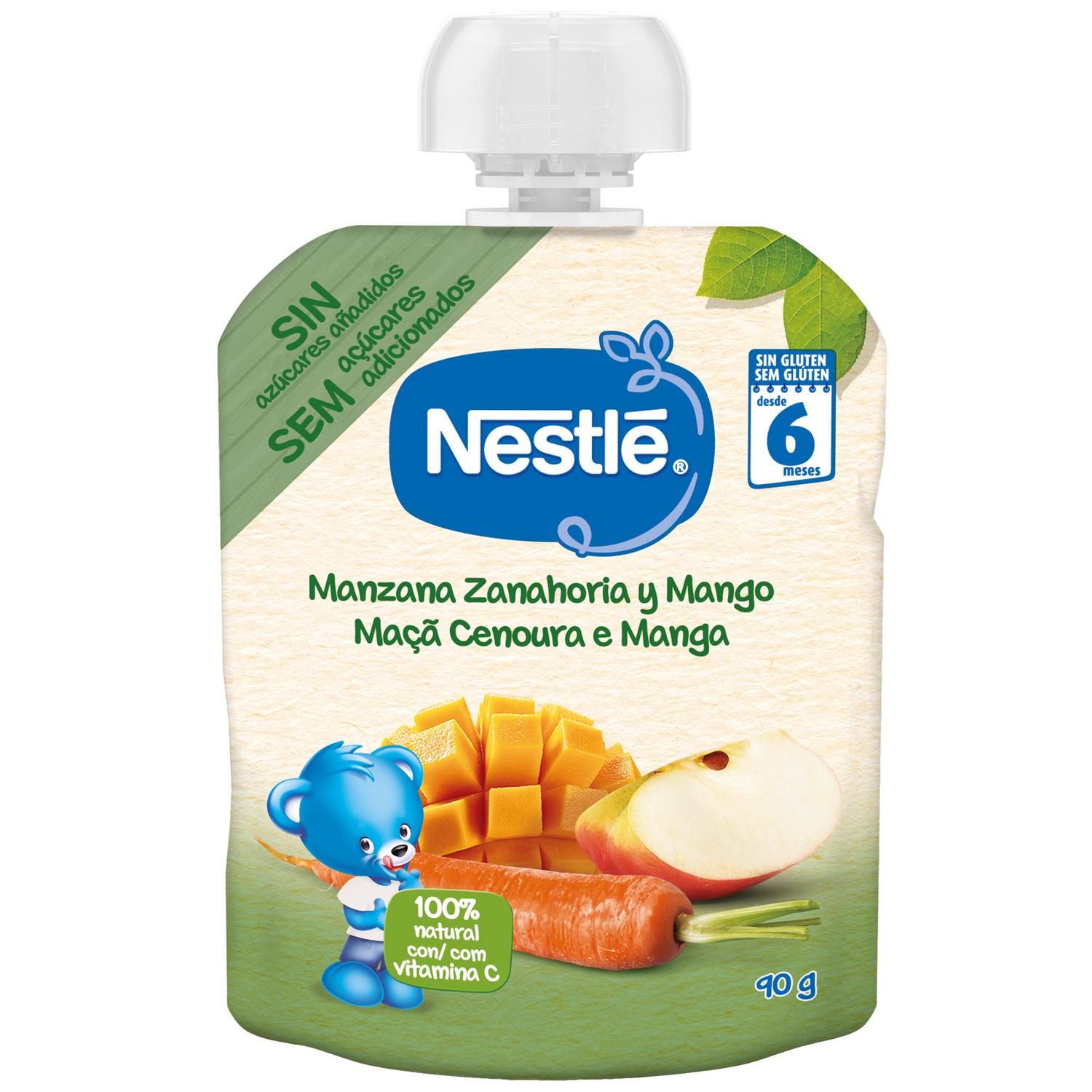 Bolsita de manzana, zanahoria y mango desde 6 meses Nestlé sin gluten y sin azúcar añadido 90 g. — otra vista del envase