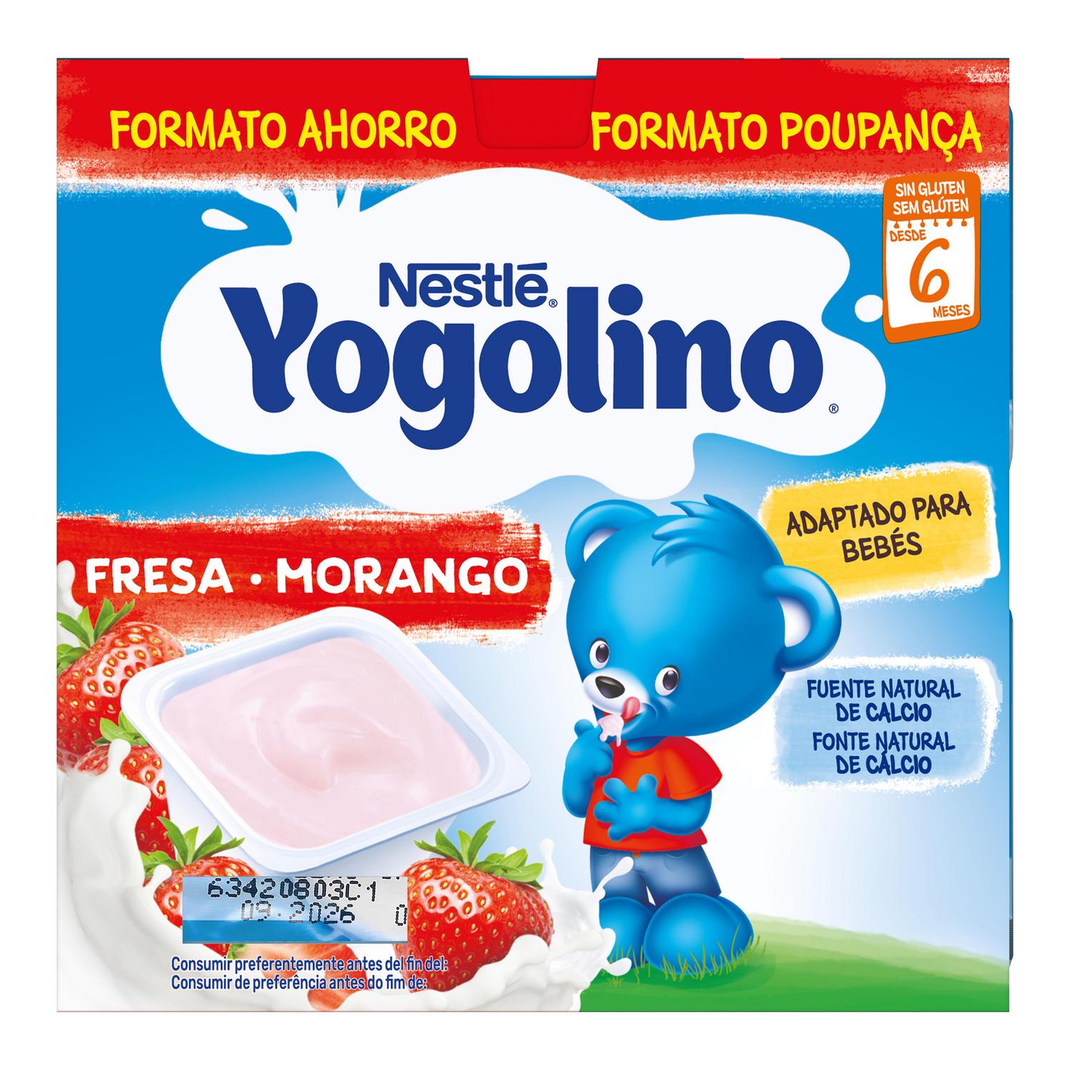 Postre lácteo fresa desde 8 meses Nestlé Yogolino sin gluten pack de 8 unidades de 100 g. — otra vista del envase