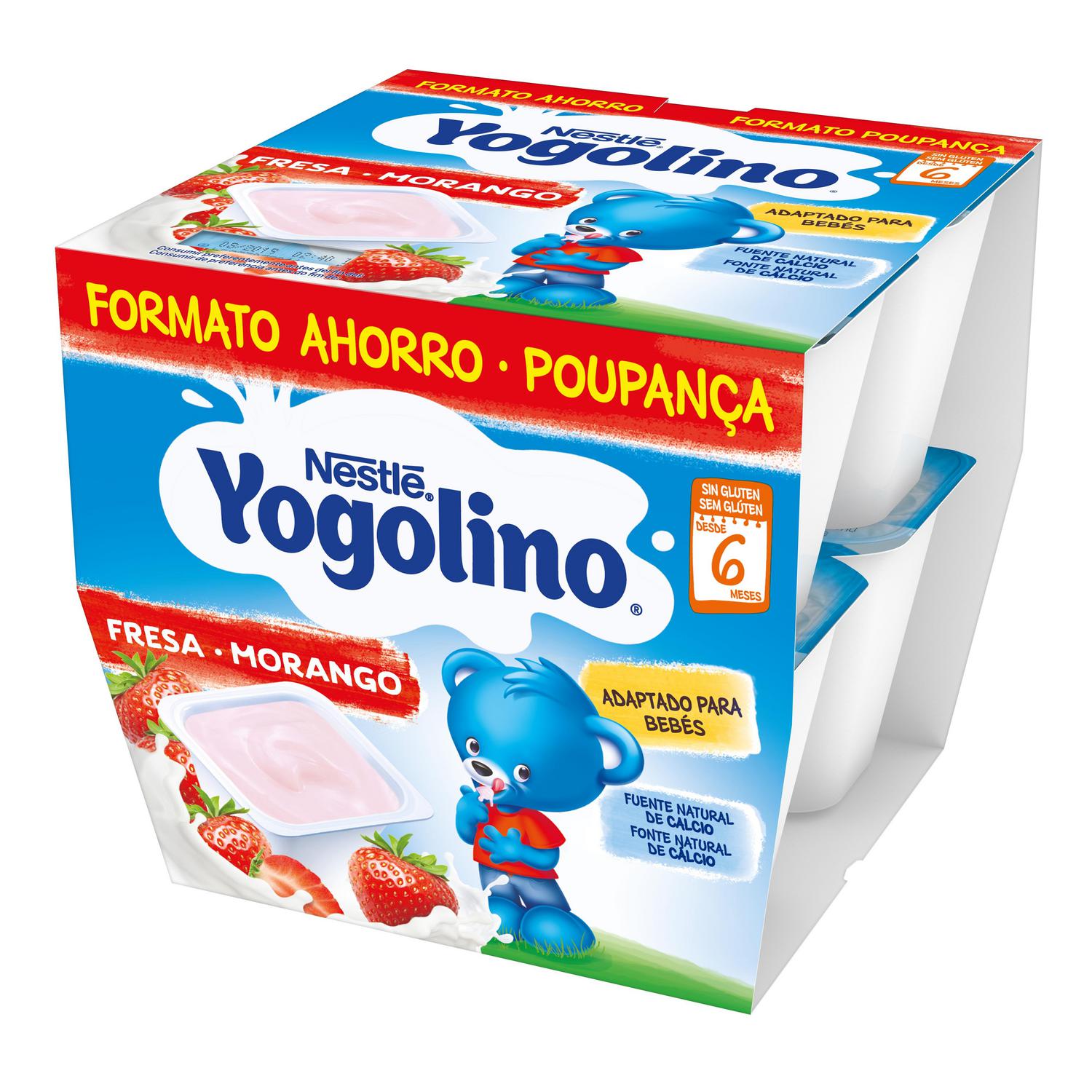 Postre lácteo fresa desde 8 meses Nestlé Yogolino sin gluten pack de 8 unidades de 100 g. — otra vista del envase