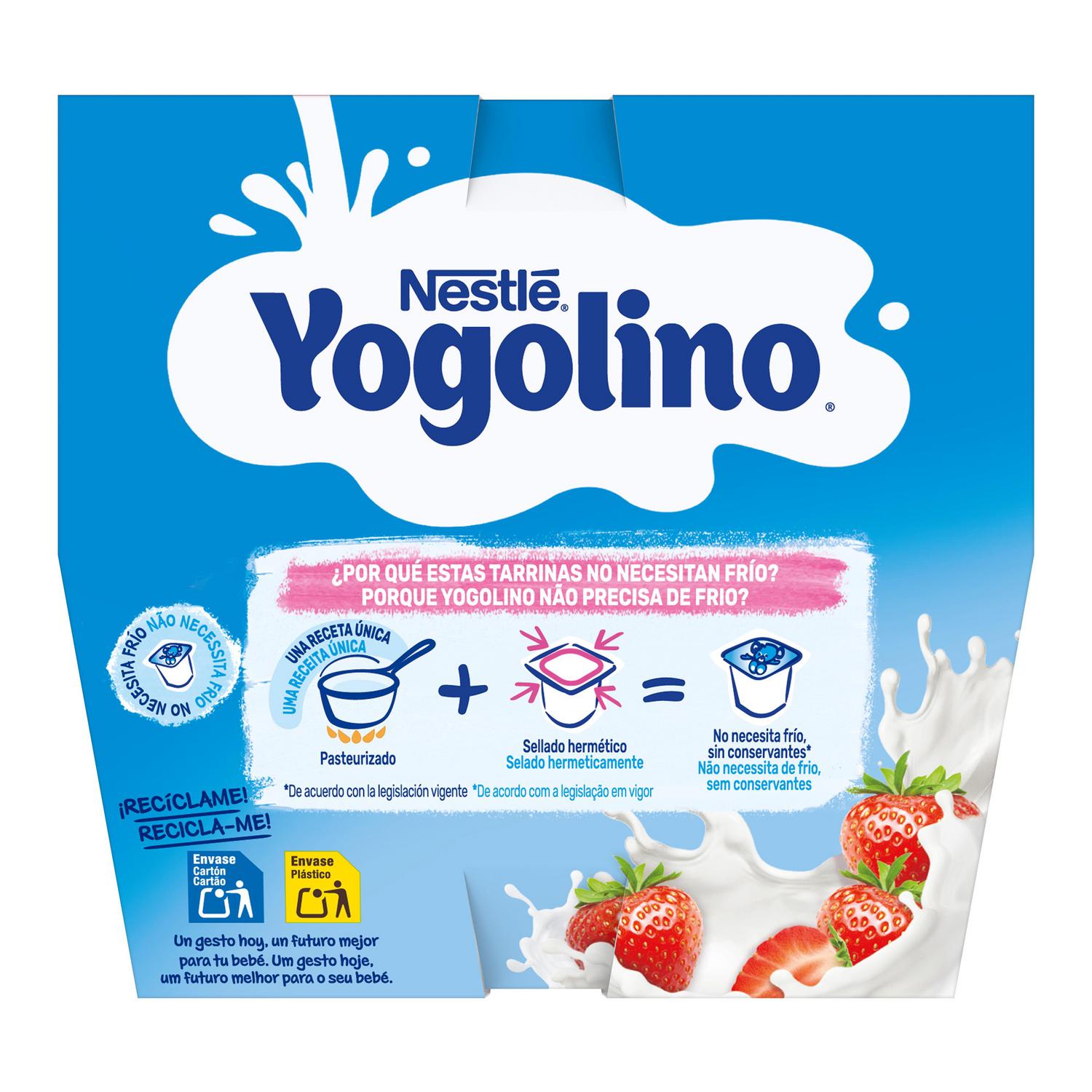 Postre lácteo fresa desde 8 meses Nestlé Yogolino sin gluten pack de 8 unidades de 100 g. — otra vista del envase