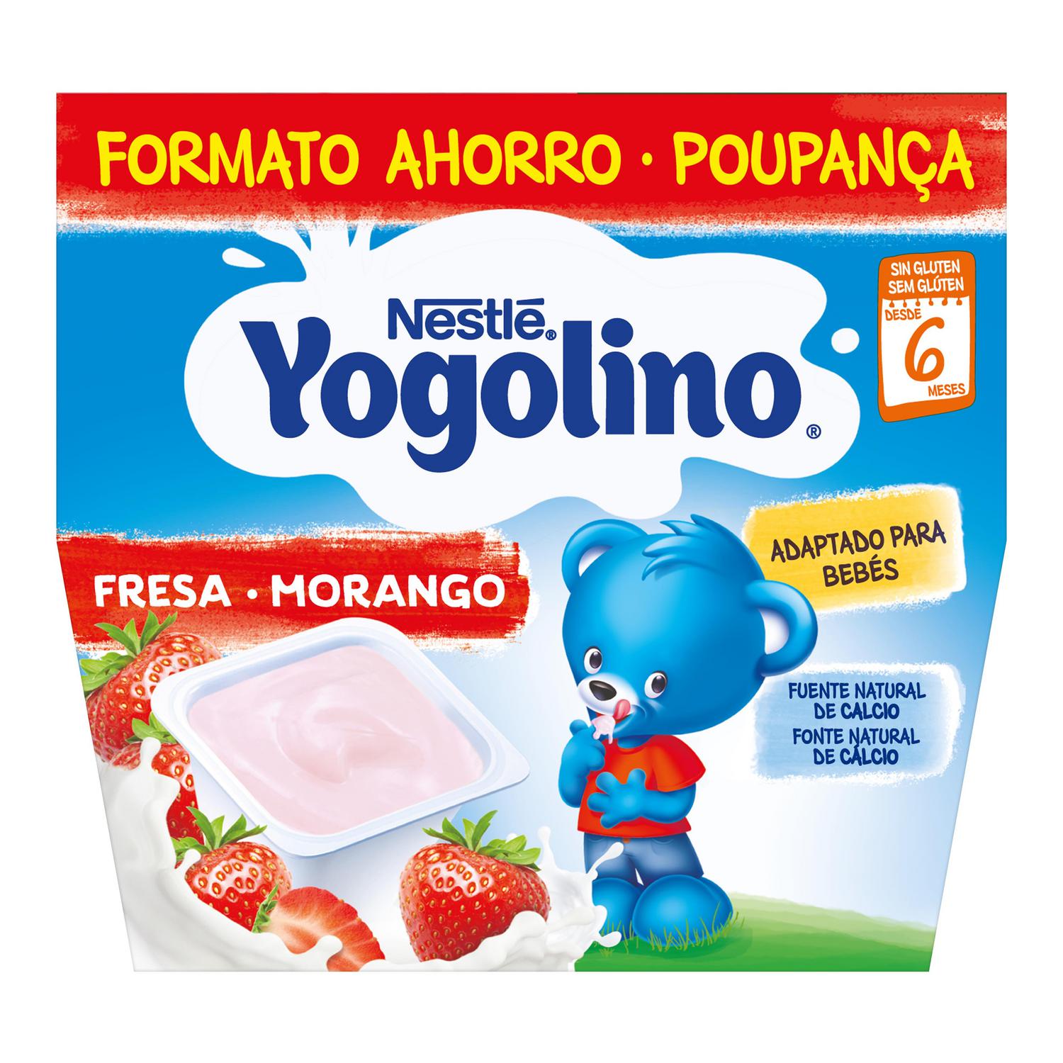 Postre lácteo fresa desde 8 meses Nestlé Yogolino sin gluten pack de 8 unidades de 100 g. — otra vista del envase