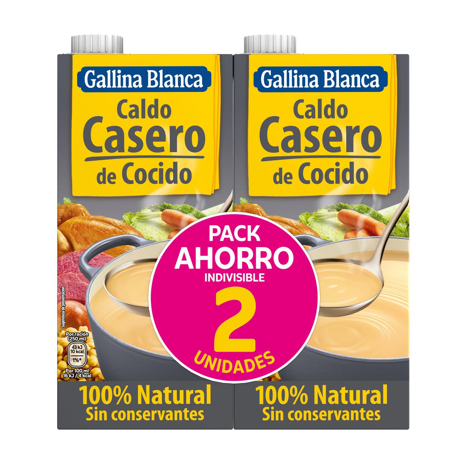 Caldo casero de cocido Gallina Blanca sin gluten pack de 2 briks de 1 l. — otra vista del envase