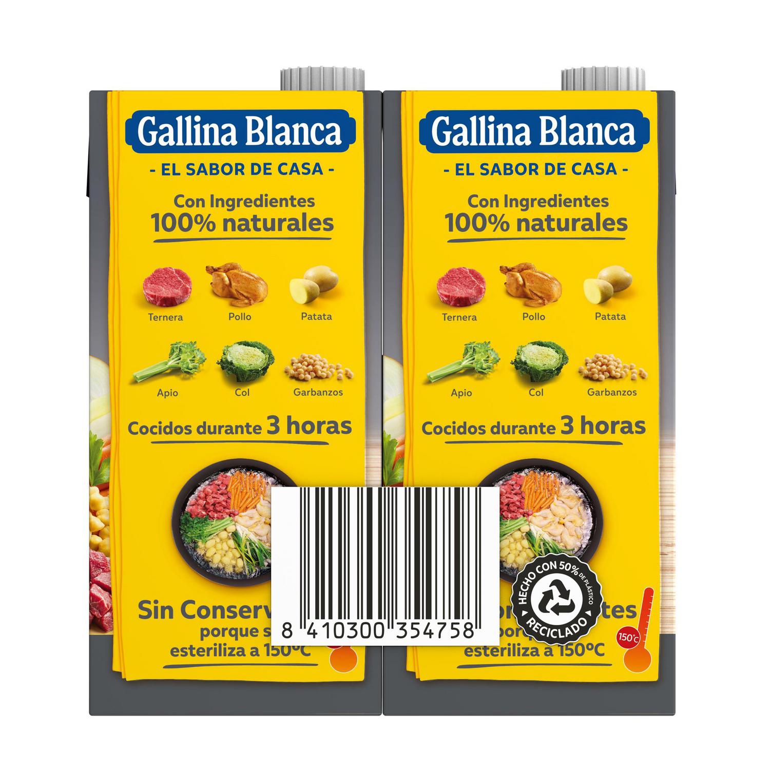 Caldo casero de cocido Gallina Blanca sin gluten pack de 2 briks de 1 l. — otra vista del envase
