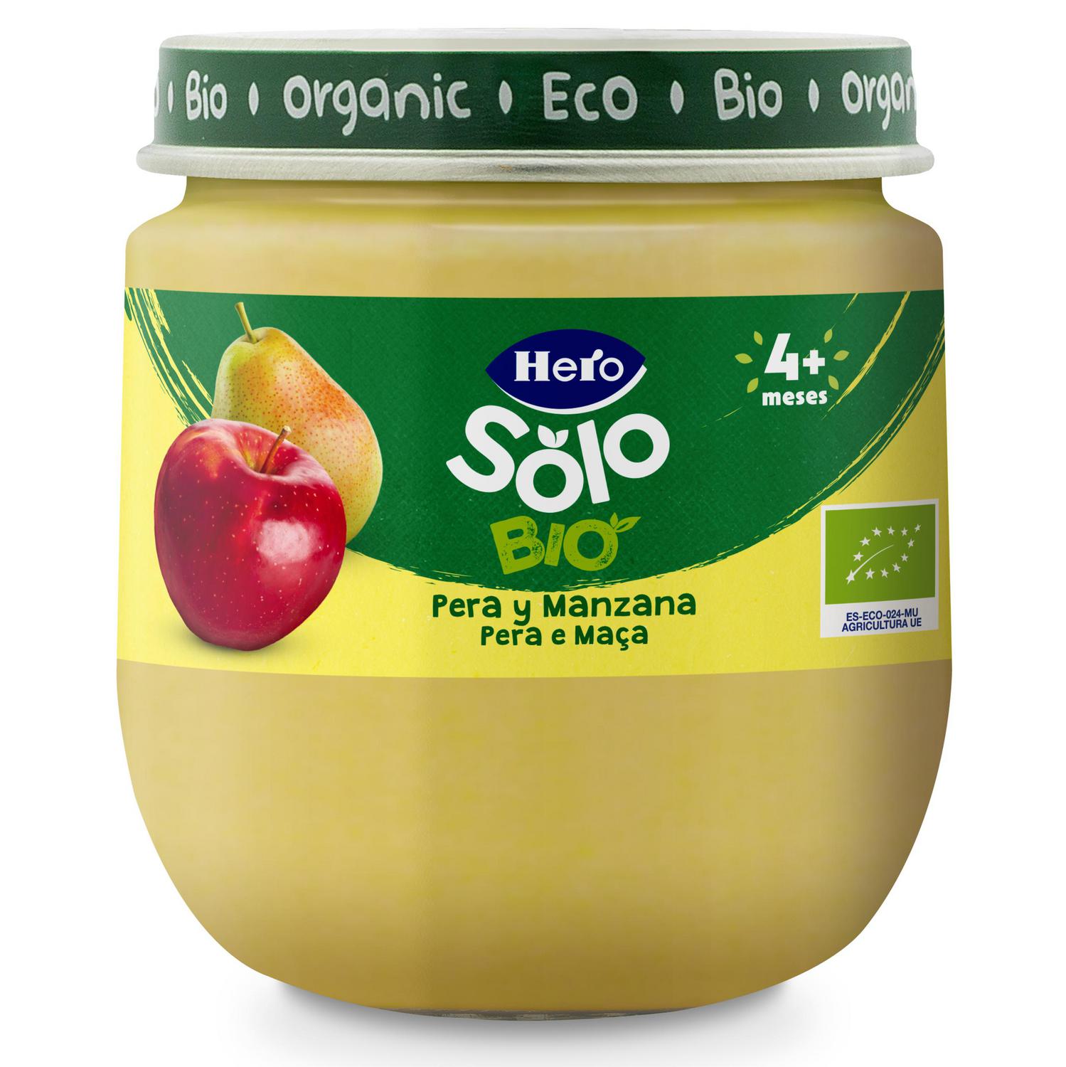 Tarrito de pera y manzana desde 4 meses ecológico Hero Solo sin gluten 120 g. — otra vista del envase