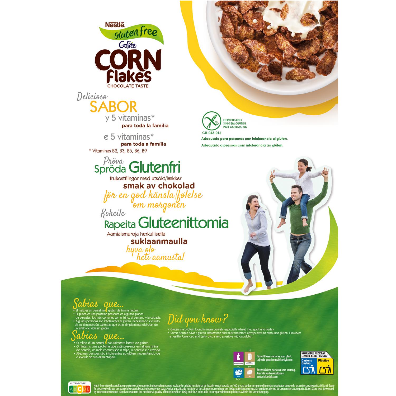 Cereales con chocolate Corn Flakes Nestlé sin gluten 375 g — otra vista del envase