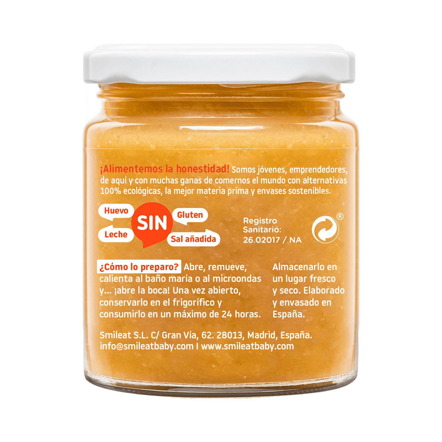 Tarrito de calabaza y calabacín desde 4 meses ecológico Smileat sin gluten 230 g. — otra vista del envase