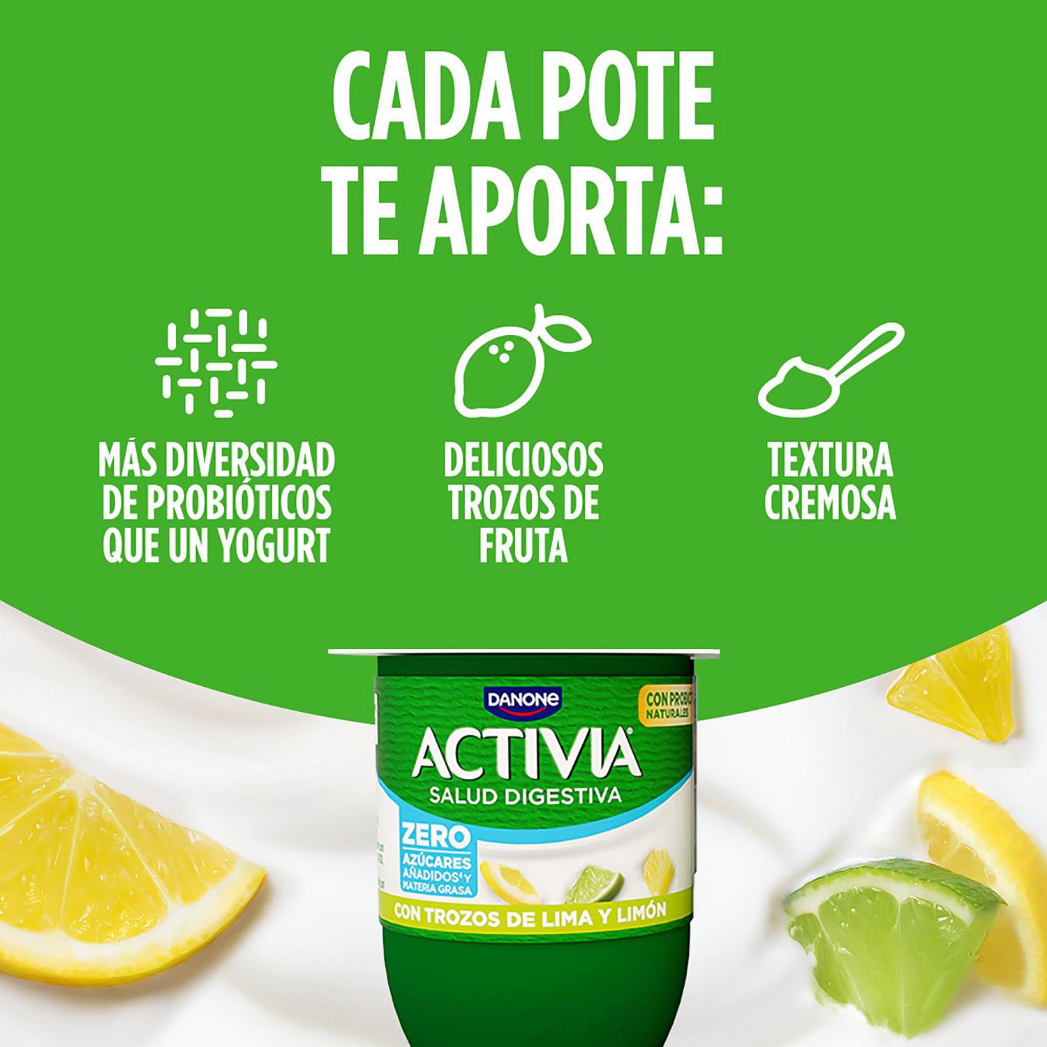 Bífidus desnatado con lima y limón Danone Activia sin gluten sin azúcar añadido pack de 4 unidades de 120 g. — otra vista del envase