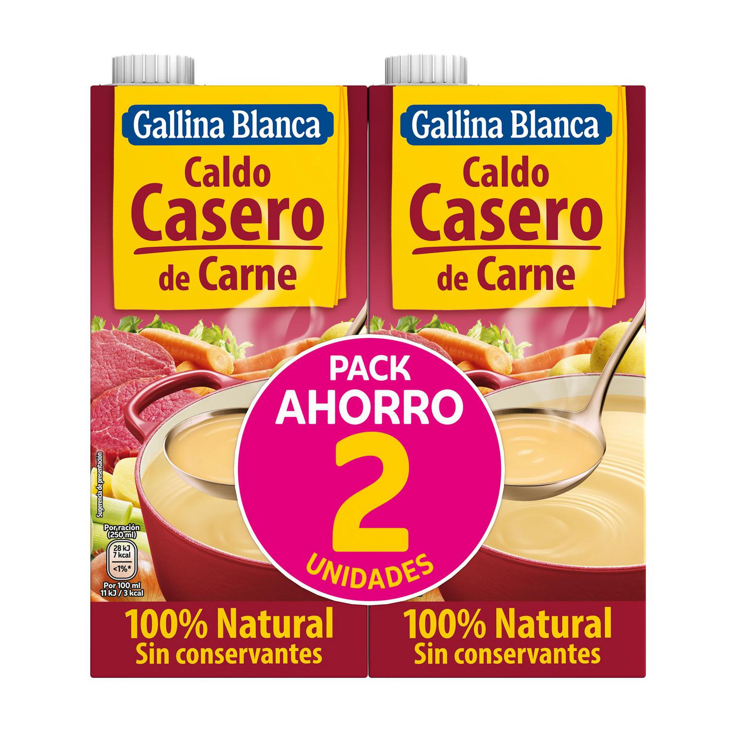 Caldo casero de carne Gallina Blanca sin gluten 2 briks de 1 l. — otra vista del envase