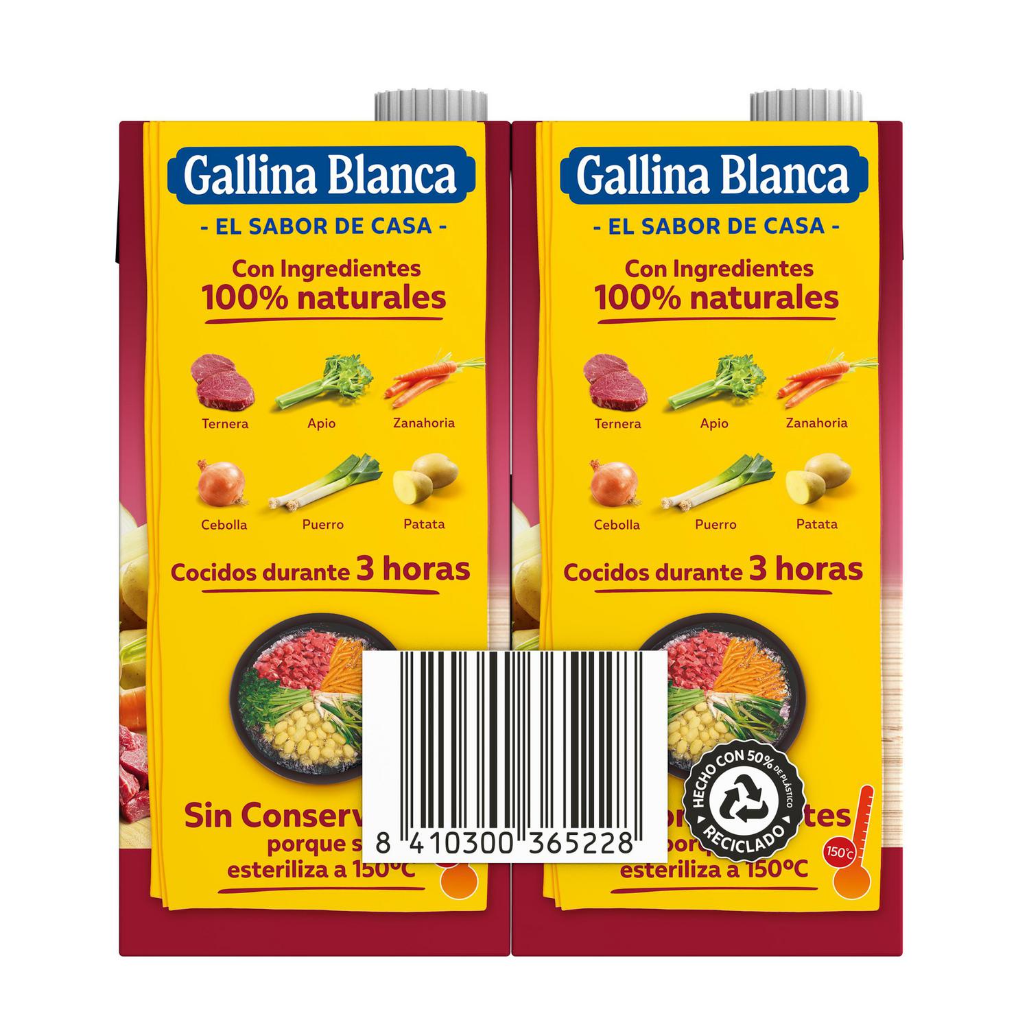 Caldo casero de carne Gallina Blanca sin gluten 2 briks de 1 l. — otra vista del envase