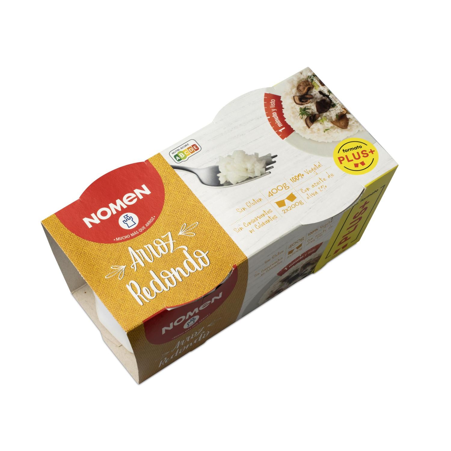 Arroz redondo para microondas Nomen sin gluten pack de 2 unidades de 200 g. — otra vista del envase